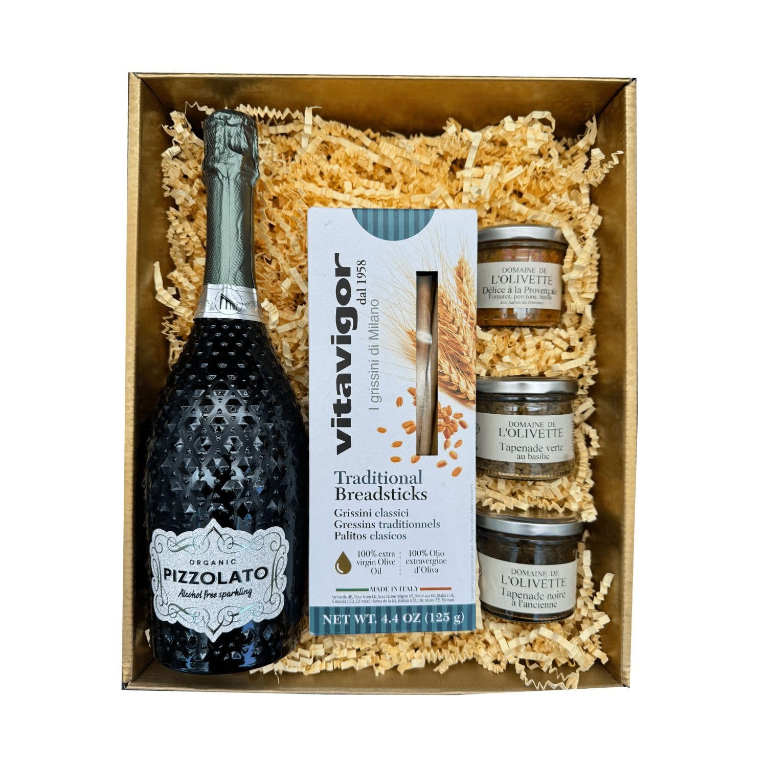 Coffret Or : Pétillant italien sans alcool - Tapenades de l'Olivette - Gressin