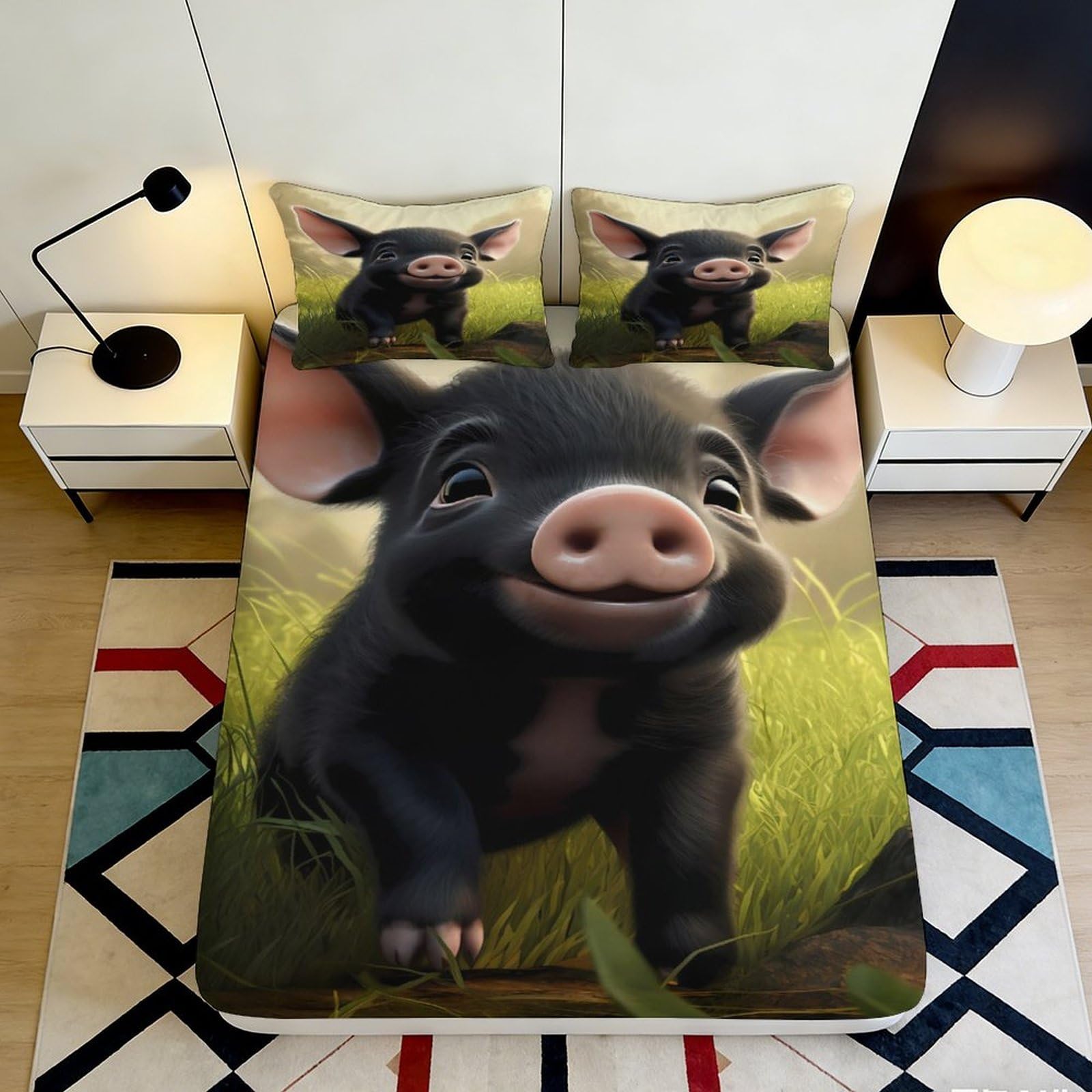 Pnayamiorkfel Style-7 3D Printed Cute Black Pig Fitted Sheet Microfiber Soft Anti-Slip Cartoon Farm Animal Mattress Cover For Bedroom Decor 90X200x25cm