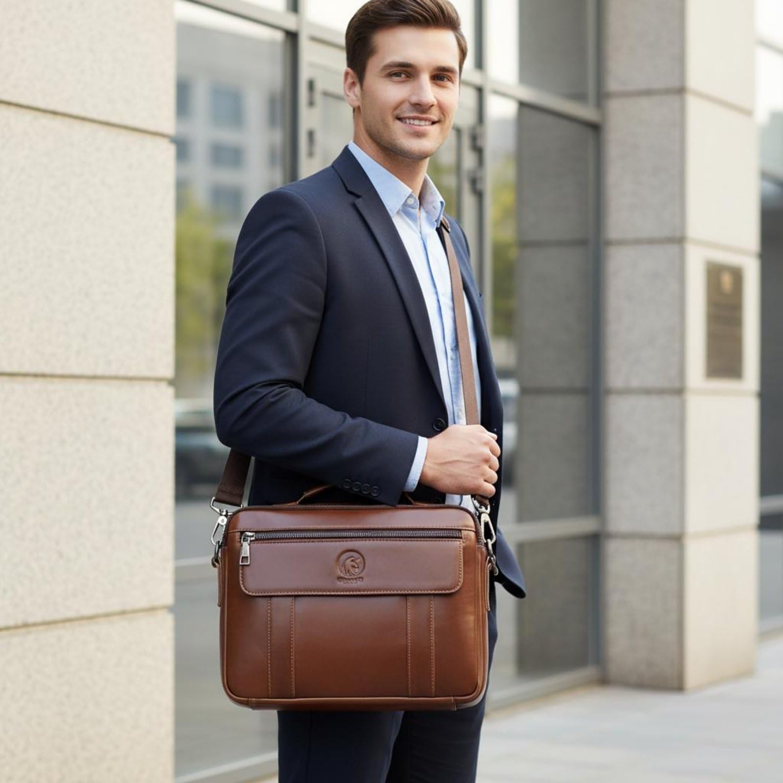 Borsa Porta PC Laptop Cartella Lavoro Valigetta Ufficio in Pelle Scomparti Multipli Tracolla Regolabile E Manico Robusto Adatta a Professionisti Pendolarismo Viaggi d'Affari Uso Quotidiano
