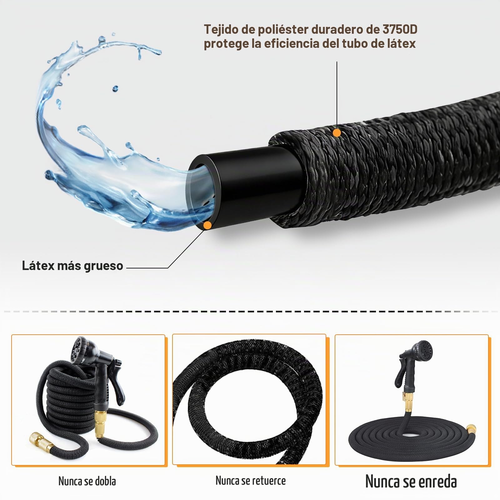 Manguera Extensible De Jardín 10 M (se Expande A 30 M) Con Pistola De 8 Funciones Y Conectores De Latón, Para Riego Y Limpieza Exterior