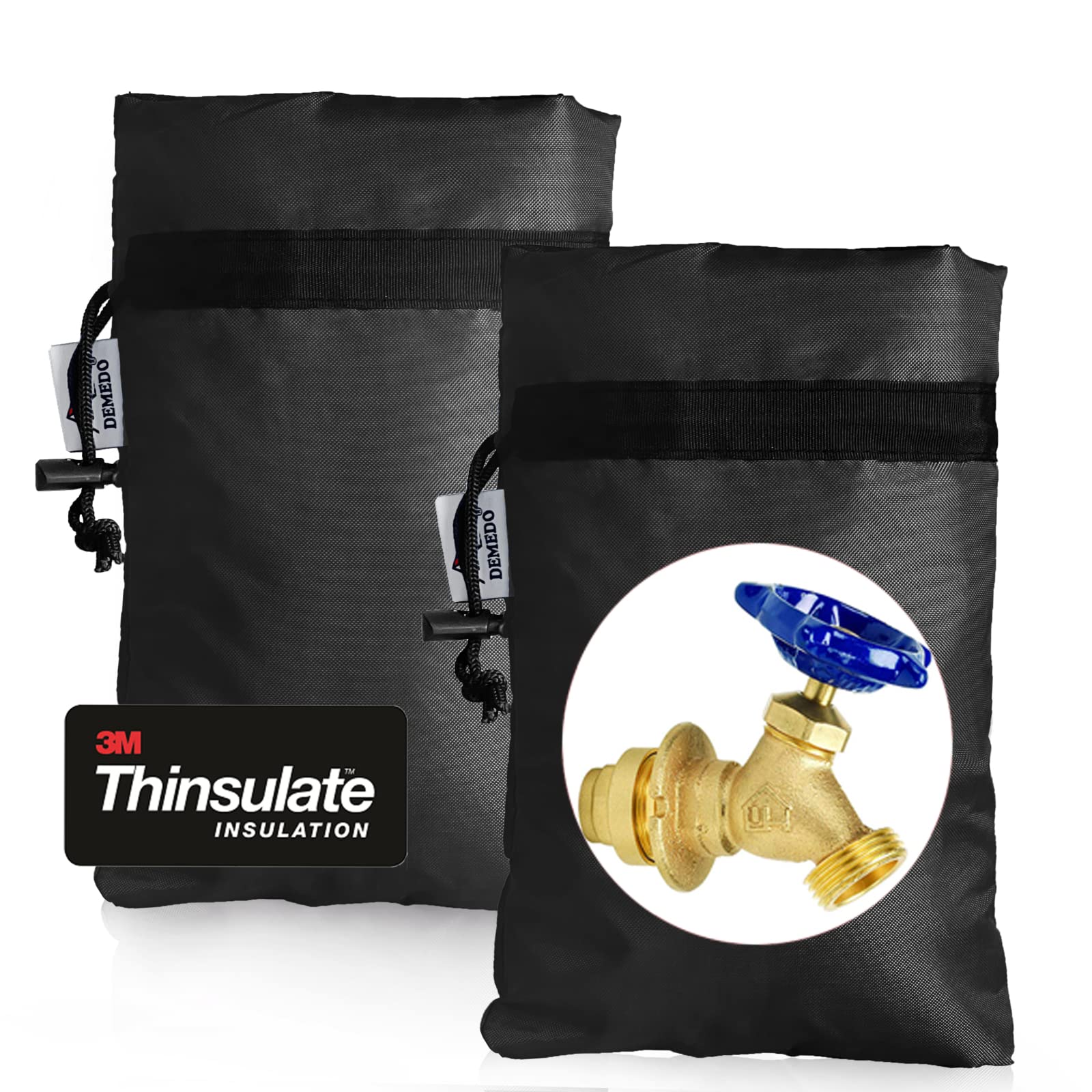 Enlarge Outdoor Faucet Cover for Winter Freeze Protection, 3M Thinsulate, 10”H x 6.3”W Hose Bib Covers for Wall Taps Outside, Waterproof & Frost Free Insulated Spigot Cover, 2 Pcs Faucet Socks - Black