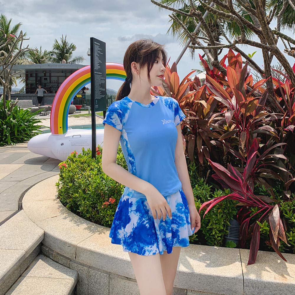 B/HB/H WomenSwimsuit,Split student style swimsuit, conservatively cover belly slim swimsuit-E blue_3XL,BacklessHighLegSwimmingCostume