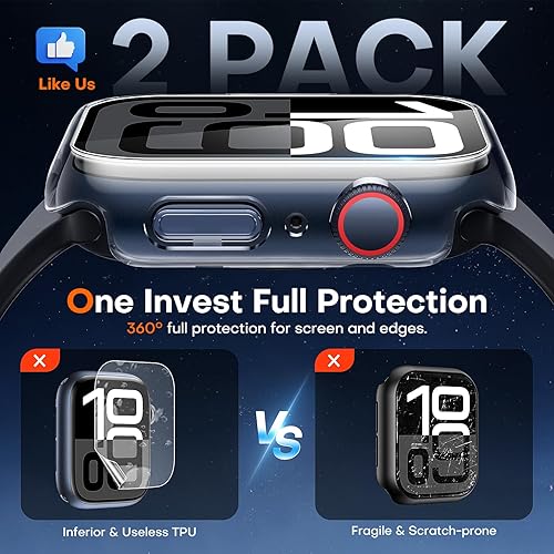 Miniatura 45 de Carcasas Tauri rígida, 2 unidades compatibles con Apple Watch SE Series 6, 5, 4, vidrio templado de dureza 9H integrado, delgada, a prueba