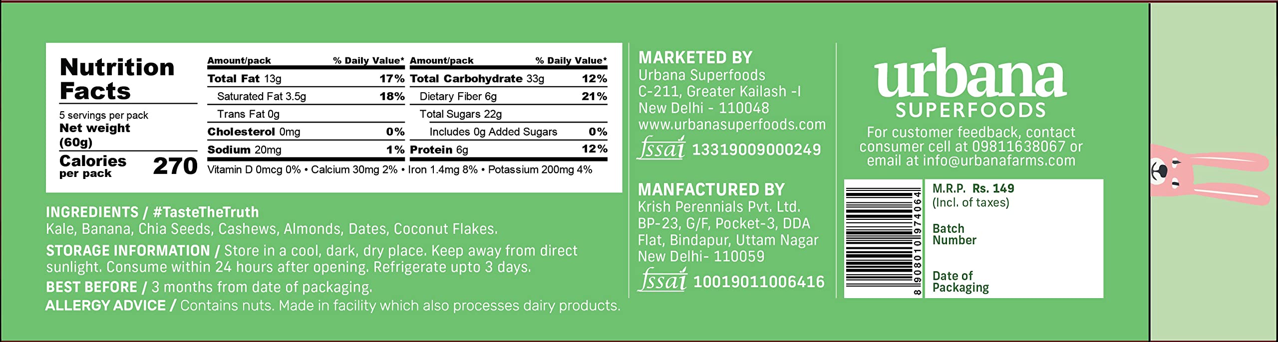 Urbana Superfoods Truepops Energy Balls | Healthy Vegan Snack | Kale Banana Flavor | Gluten Free, Keto Friendly | Natural Superfood Bites | 240g (4 x 60g) — Amazon image 8