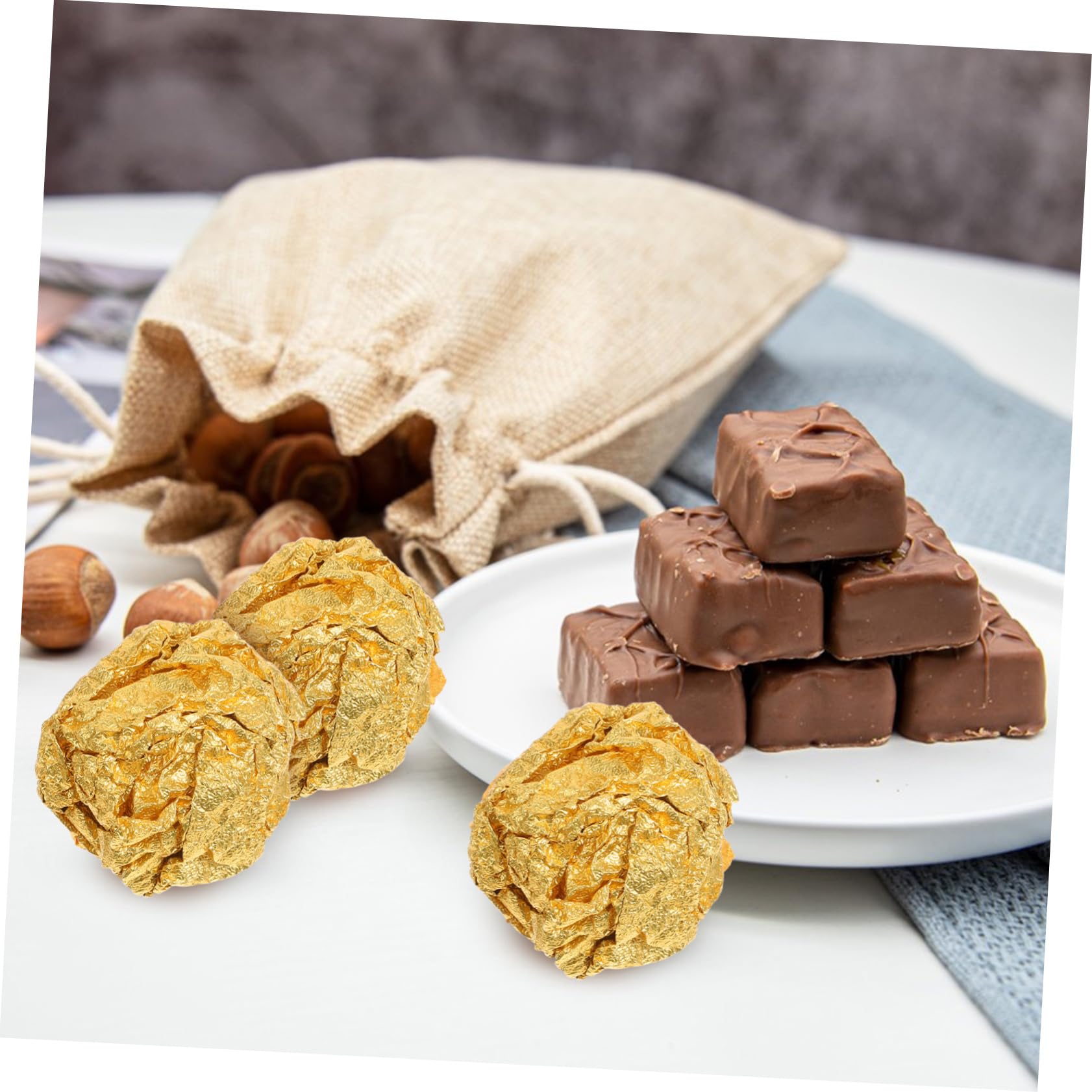 YARNOW Papiers d'emballage en Aluminium Or pour Chocolat et Bonbons, 200 Pièces, Matériau Aluminium, Protège de L'humidité, pour Emballage Alimentaire et Occasions Saint-Valentin