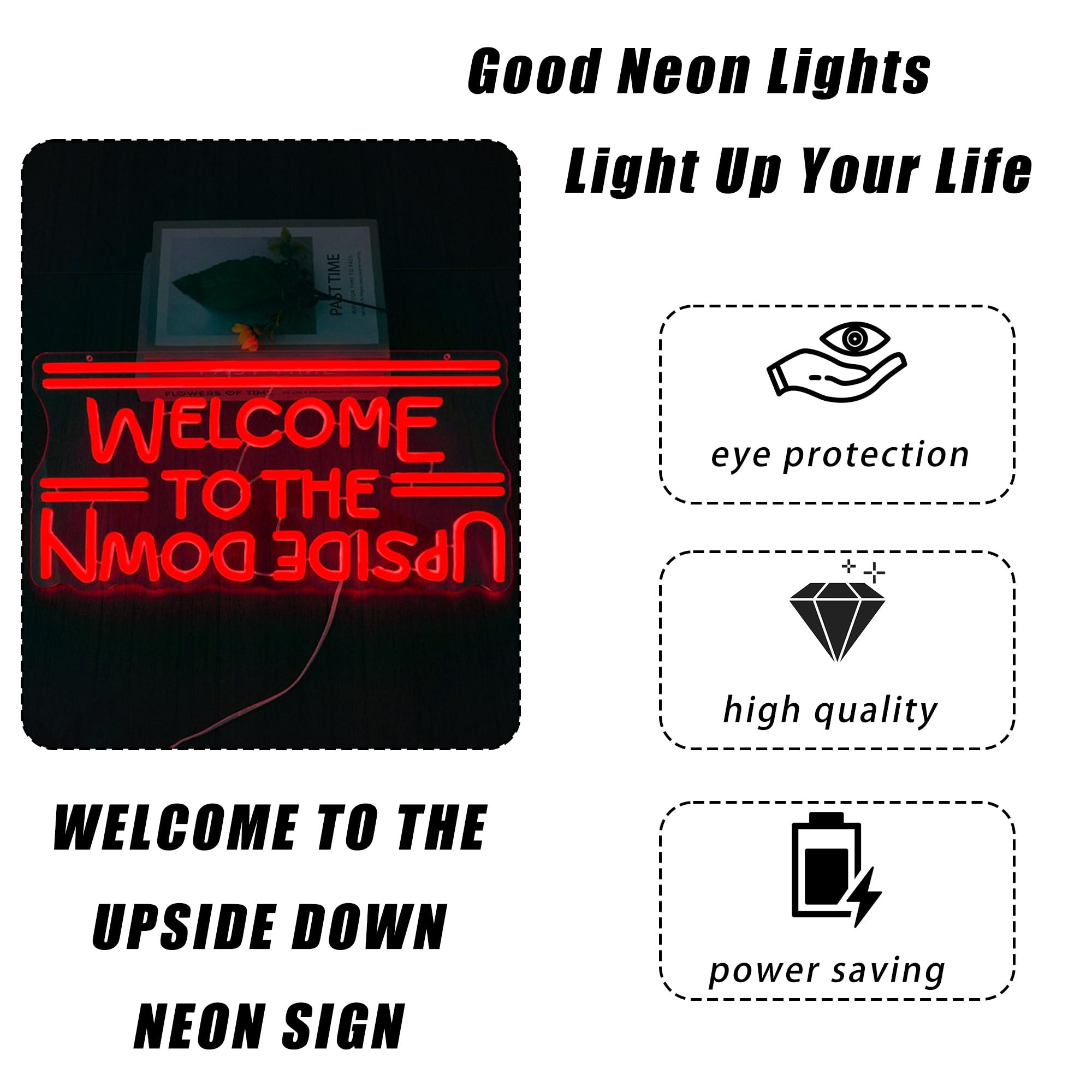 Letrero de neón regulable con texto en inglés "Welcome To The Upside Down" para decoración de pared, letrero LED alimentado por USB para dormitorio, sala de juegos, cueva de hombre, gran regalo para