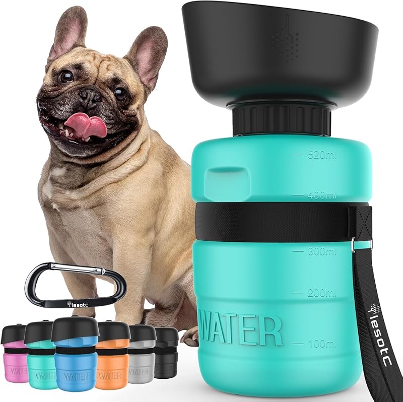 Garrafa de Água para Cães com Tigela Dobrável e Trava Antivazamento lesotc 520 mL