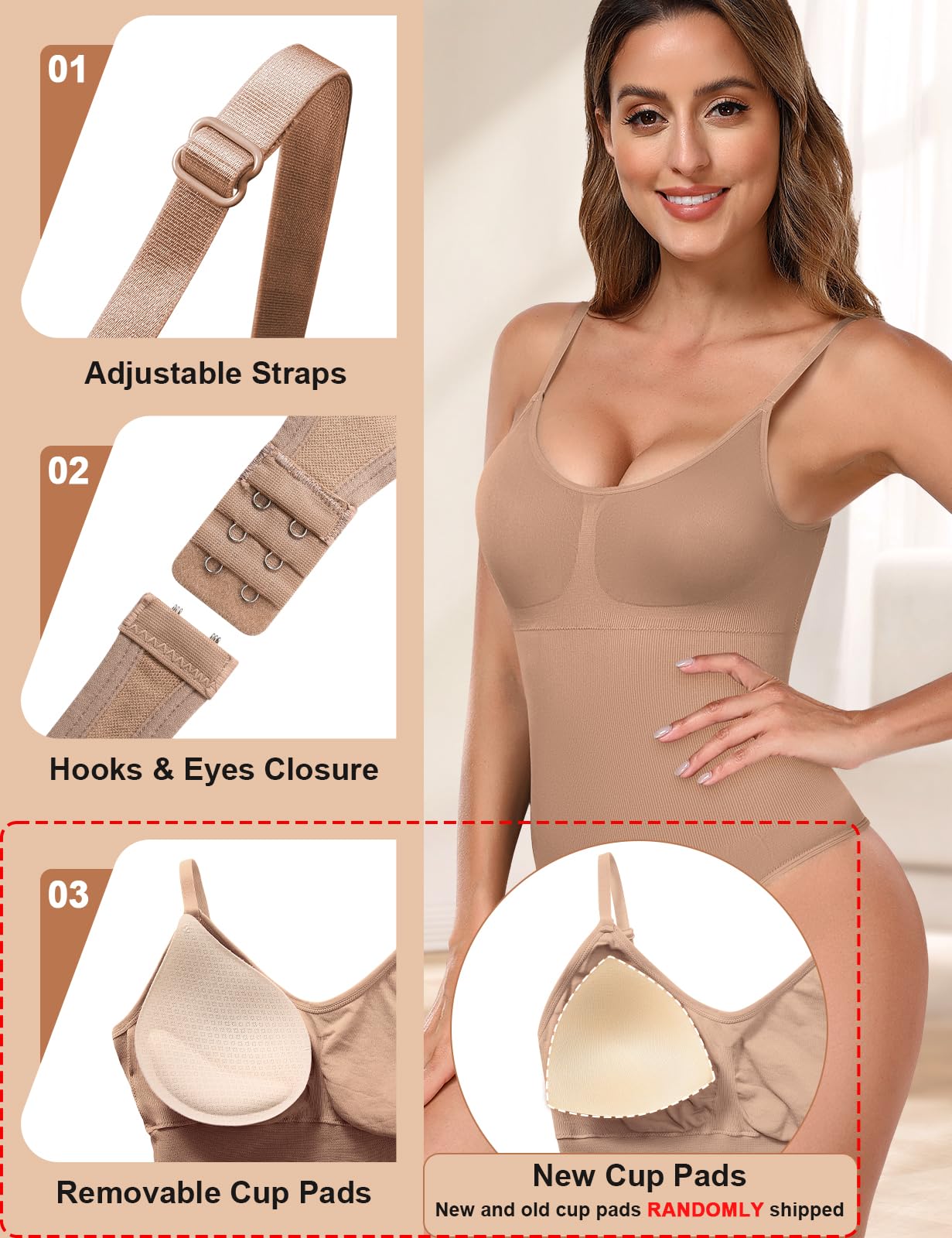 Tuopuda Body Contenitivo Modellante Donna Body Shaper Perizoma Bodysuit Guaina Contenitiva Shapewear Intimo Snellente Pancia Piatta Dimagrante Shaping con Reggiseno Spallino Regolabile