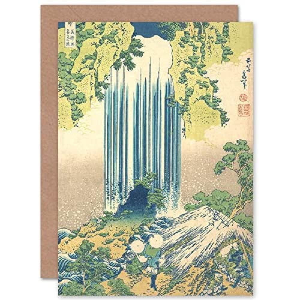 Artery8 Hokusai Japanese Yoro Waterfall Mino Province Sealed Greeting Card Plus Envelope Blank inside