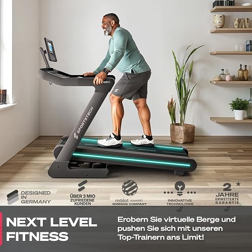 Sportstech Tapis de Course Professionnel pour Maison, 20 km/h, APP | Grande Surface de Course, Inclinaison 16%, jusqu'à 150 kg | LED & 360° Tabletholder | avec 1 an d'App STL Incluse - 2
