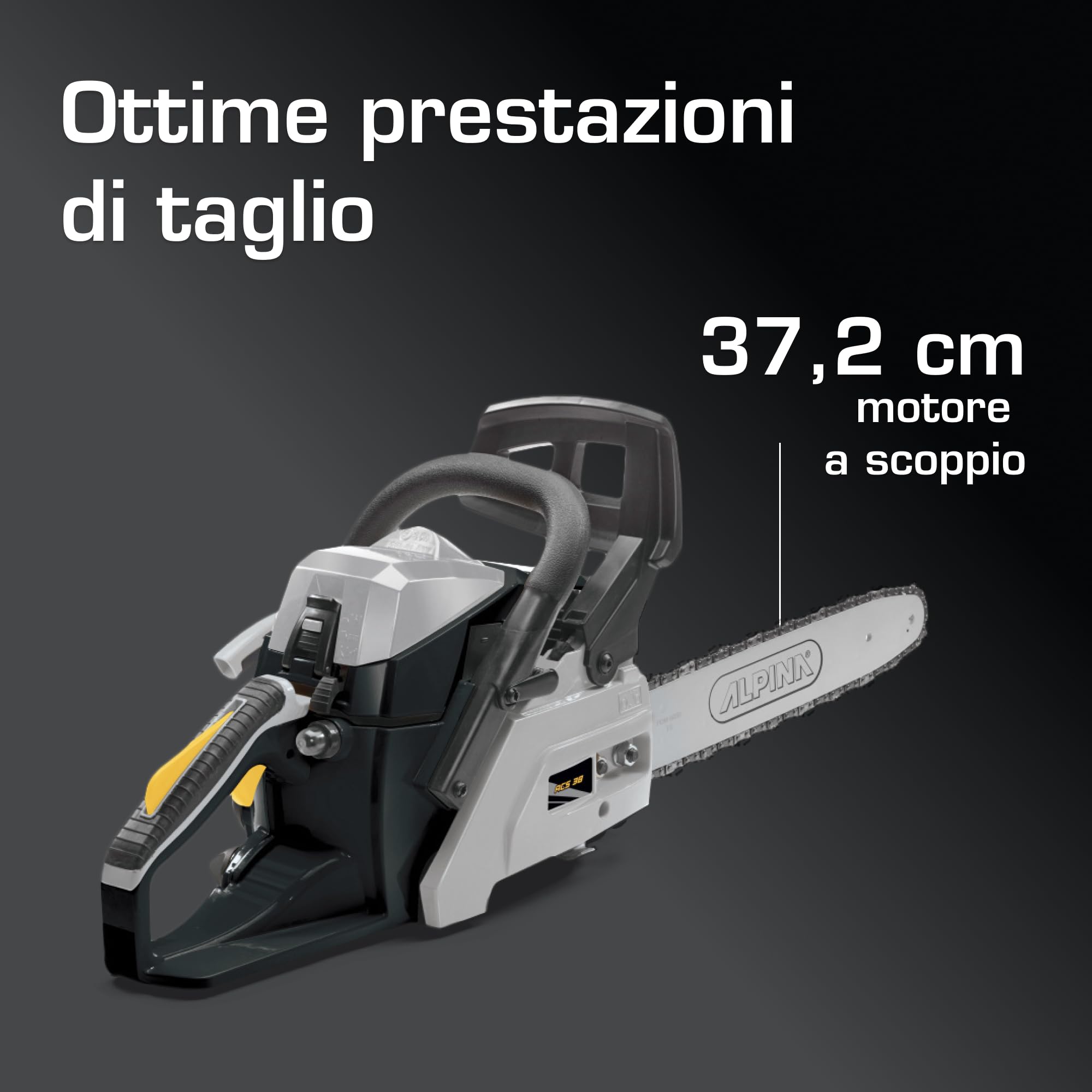 Alpina ACS 38 Motosega a Miscela, 37,2 cc, 35 cm – Easy Start, Pompa Olio Automatica – Potatura e Taglio Ceppi Domestico