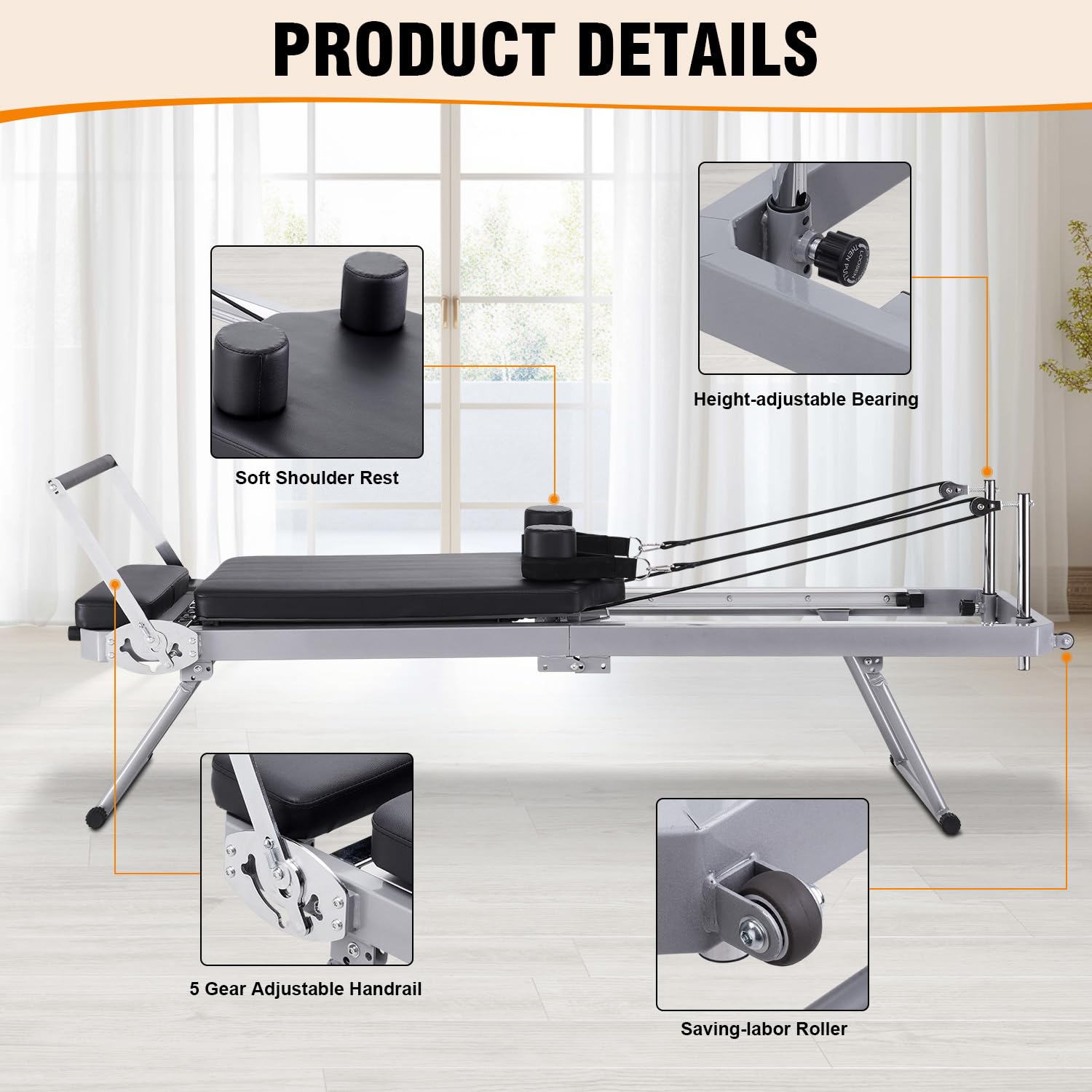 HYD-Parts Pilates Reformer Foldable Reformer Pilates Machine for Home Use Pilates Equipment for Home Workouts Cardio Fitness Rebounder Up to 300 lbs Weight Capacity