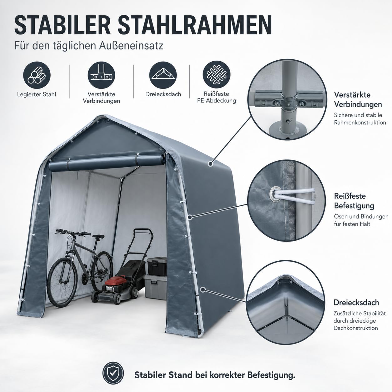 Cobertizo para herramientas, 240 x 240 x 240 cm, resistente al agua y protección UV, lona de polietileno con puerta con cremallera, tienda de almacenamiento para bicicletas, herramientas de jardín y