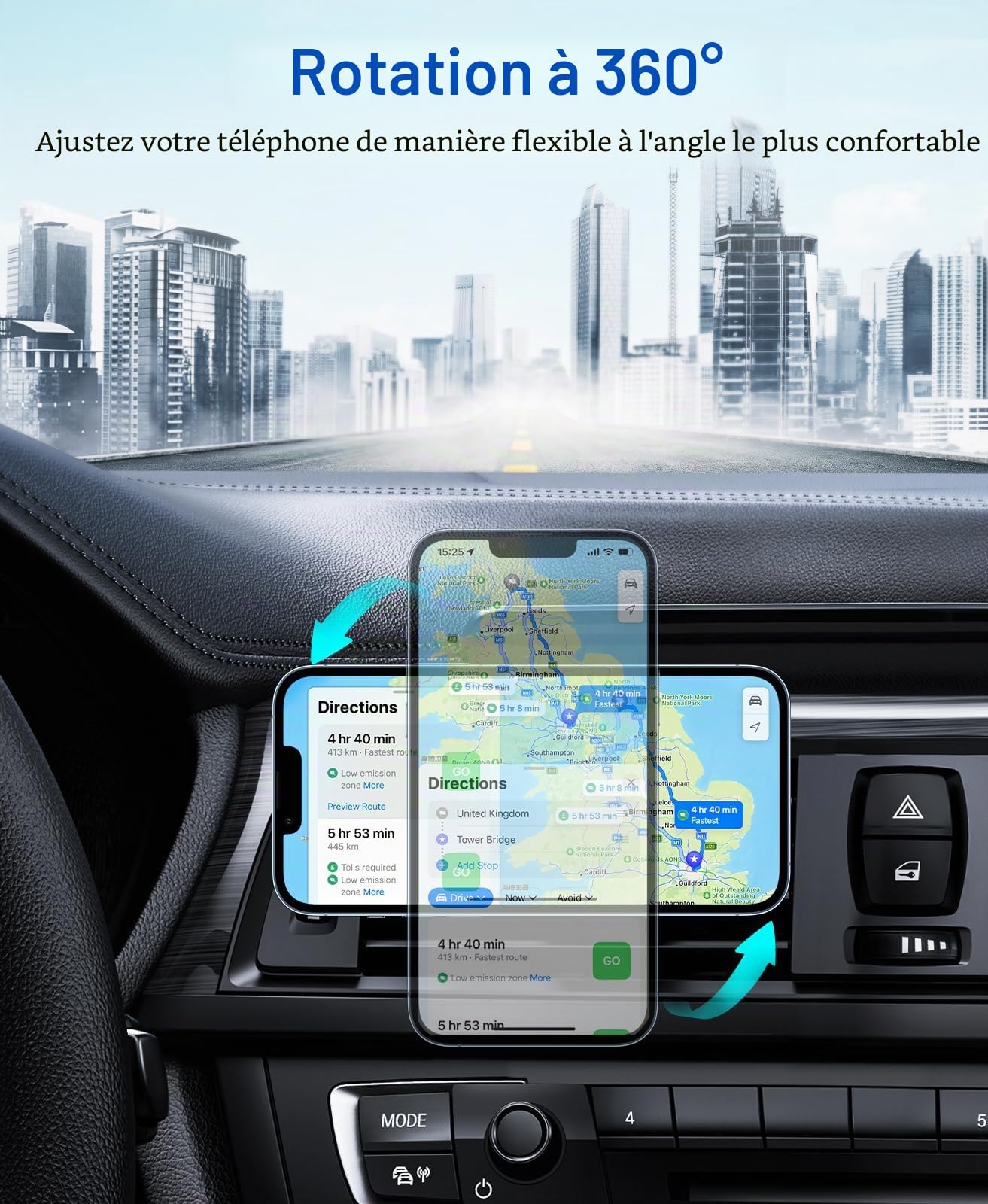 Beeasy Chargeur Induction Voiture 15W Qi, Chargeur sans Fil Voiture Rapide Porte Sortie d'air, Auto Serrage Support Téléphone Induction Voiture pour iPhone/Samsung/Xiaomi