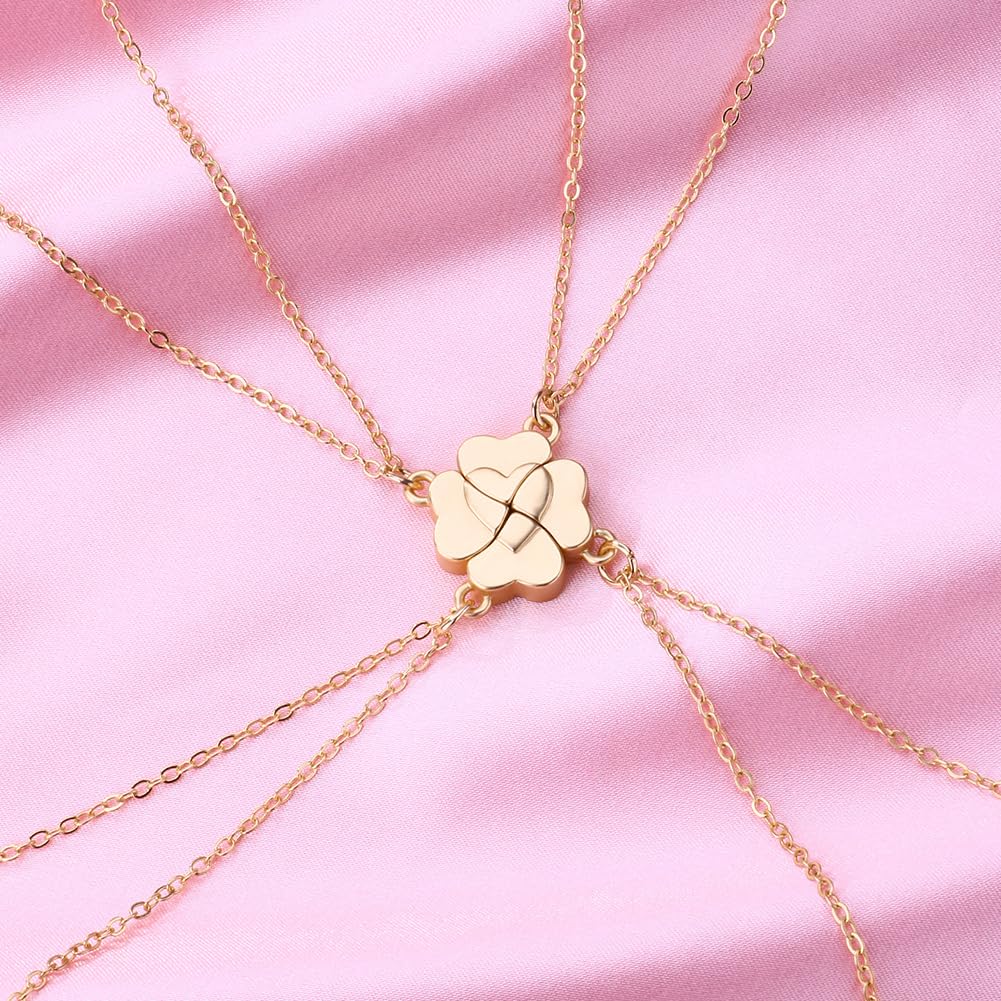 Freundschaftsketten für 4, 4 Pcs Beste Freund Halsketten BFF Halskette für 4 Mädchen Passend Vier Blatt Klee Anhänger Schwester Halskette für Frauen Graduierung Geburtstag