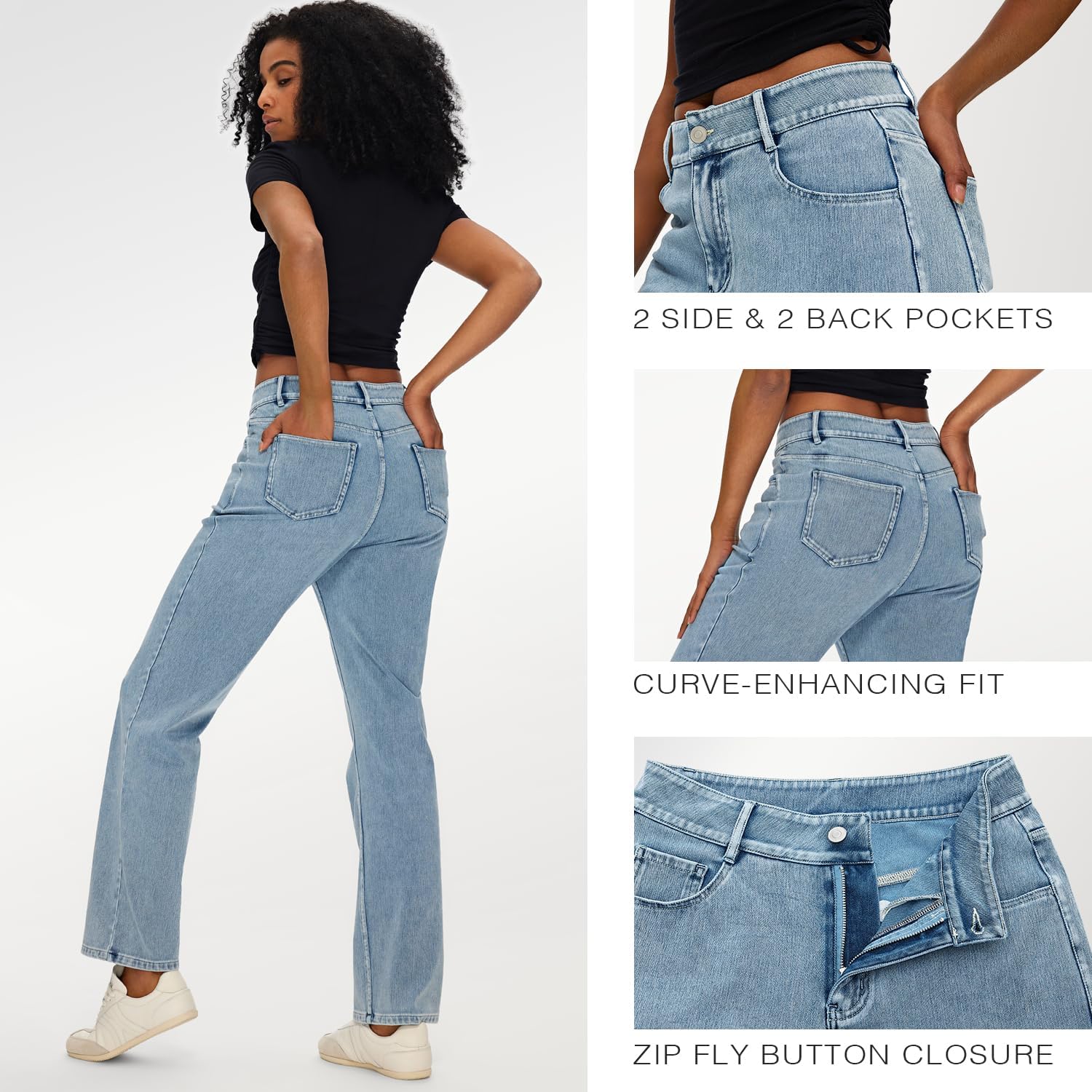 High Waisted Straight Leg Jeans for Women – Soft Stretchy Denim, Classic Fit – Great for Work, Travel