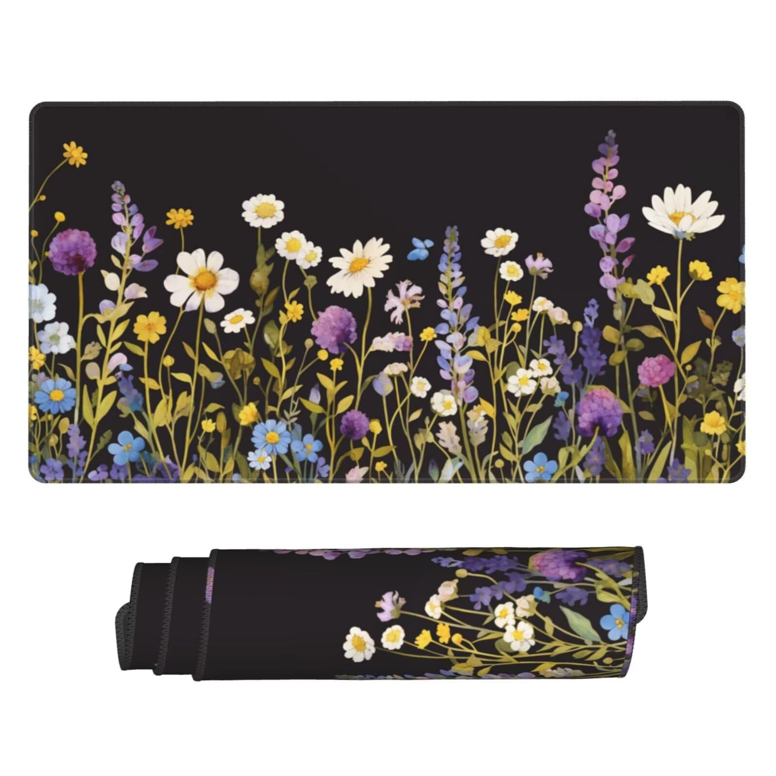 Gaming Mauspad XXL 1200x600x3mm Mousepad Verlängertes Groß Mauspad Schreibtischauflage,Genähte Kanten rutschfeste Gummibasis,Verbessert Präzision Geschwindigkeit Home Office Kleine weiße Blume L-1672