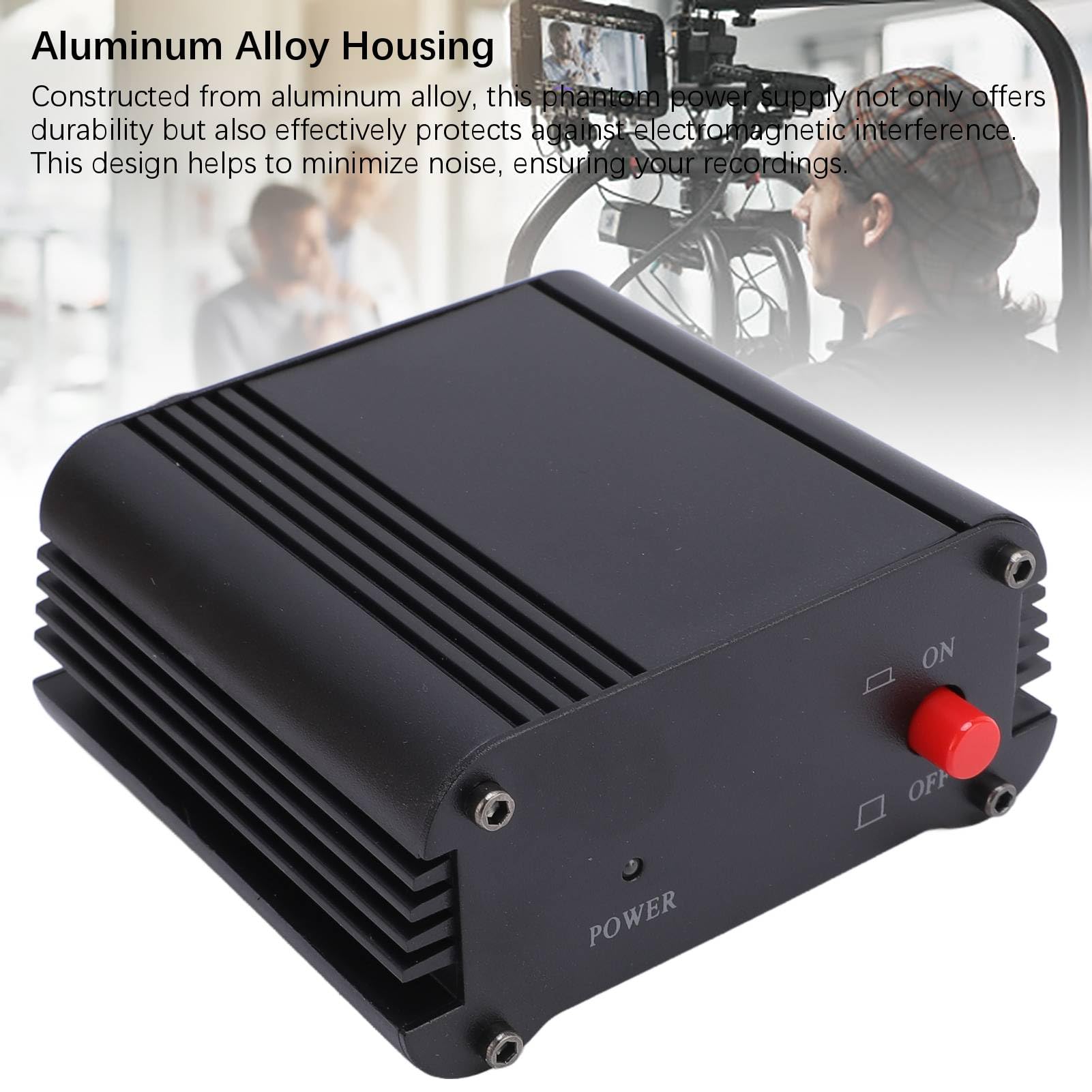 48V Alimentation Fantôme, Plug and Play Aluminium Alliage Portable Power for Condenser Microphone, Mic Préampe, Recording Studios