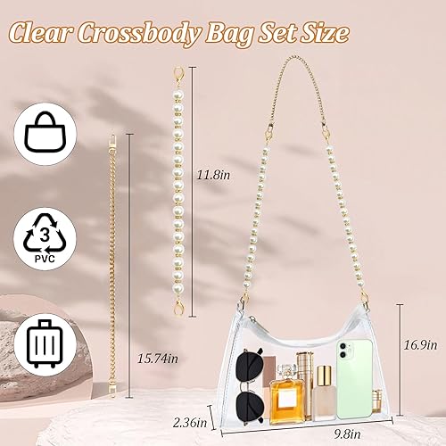 Miniatura 2 de Juego de 3 bolsas cruzadas transparentes, bolsa de gelatina transparente para mujer con correa plana, bolsa de hombro transparente para conciertos