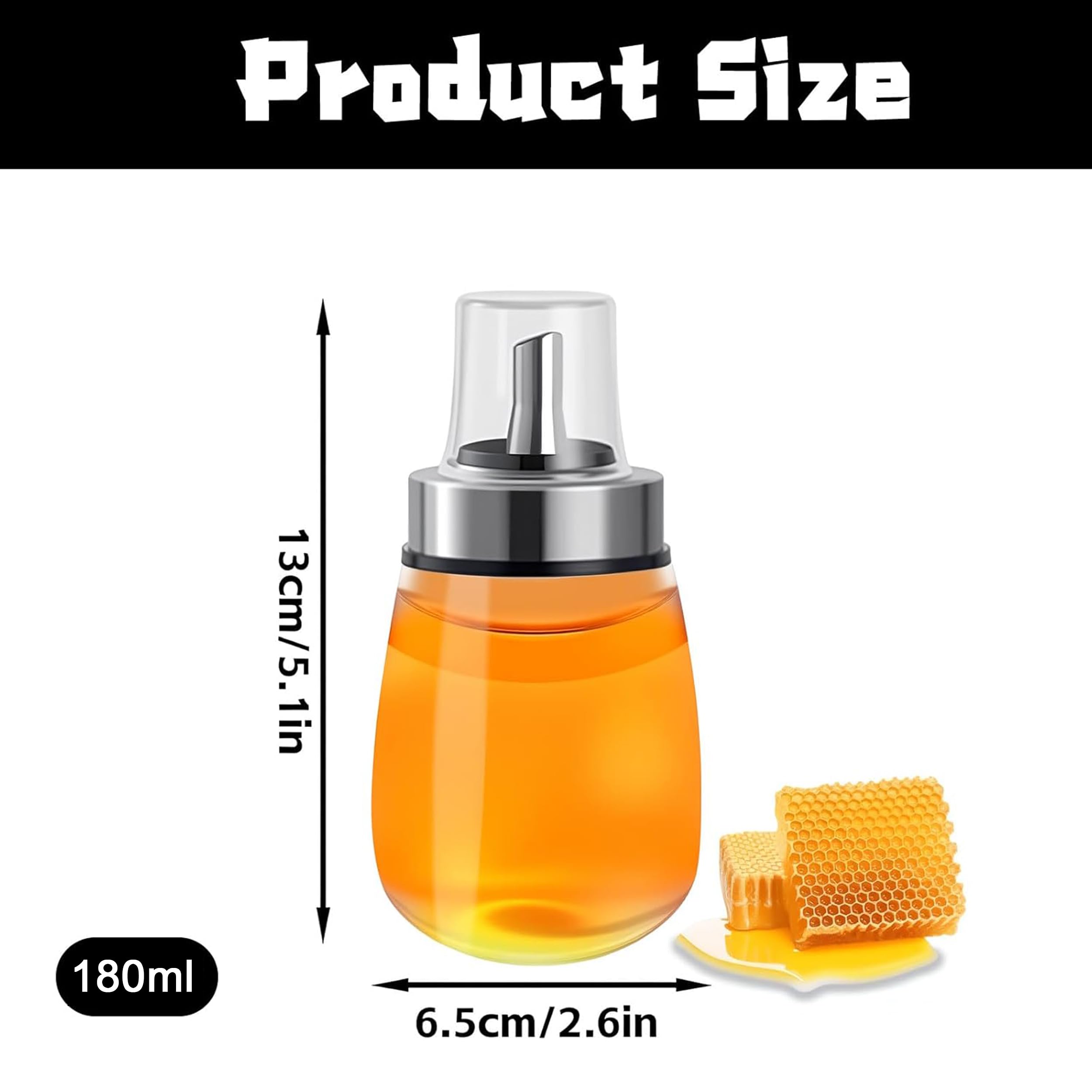 Honigspender Glas 180 ml Tropffrei Honigspender mit Edelstahl Ausgießer Sirup Spender Honigglas Süßstoffspender mit Deckel für Frühstückstisch Küche Kaffee Bar Buffet