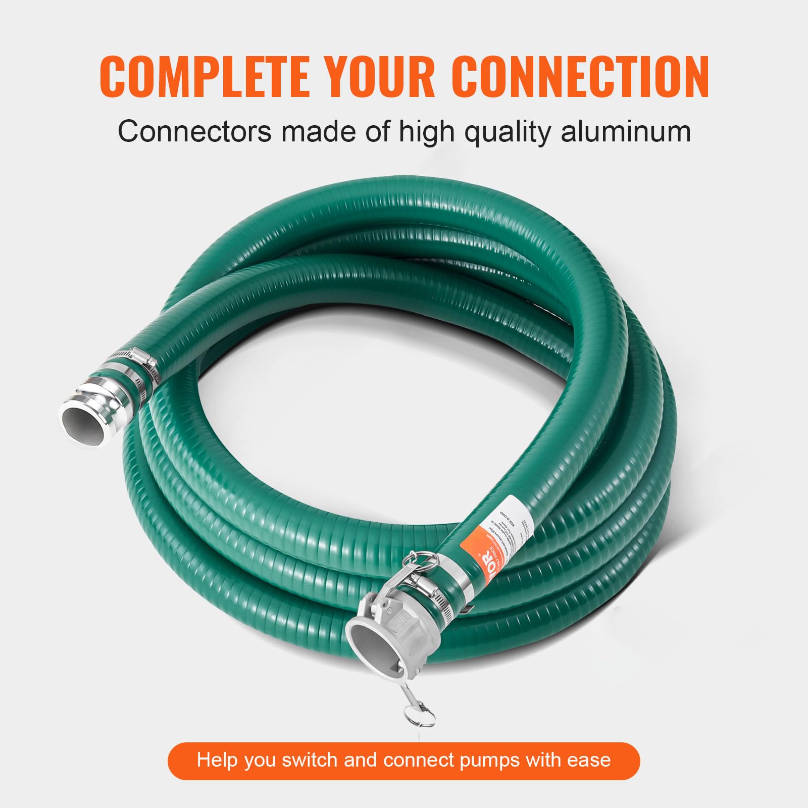 VEVOR Tubo di Aspirazione, 50,8 mm x 6,10 m, Tubo Verde con Connettori Camlock e Raccordi in Alluminio, Adatto a Varie Pompe, per Trattamento di Acque Reflue, Trasporto Acqua e Altri Scopi Agricoli