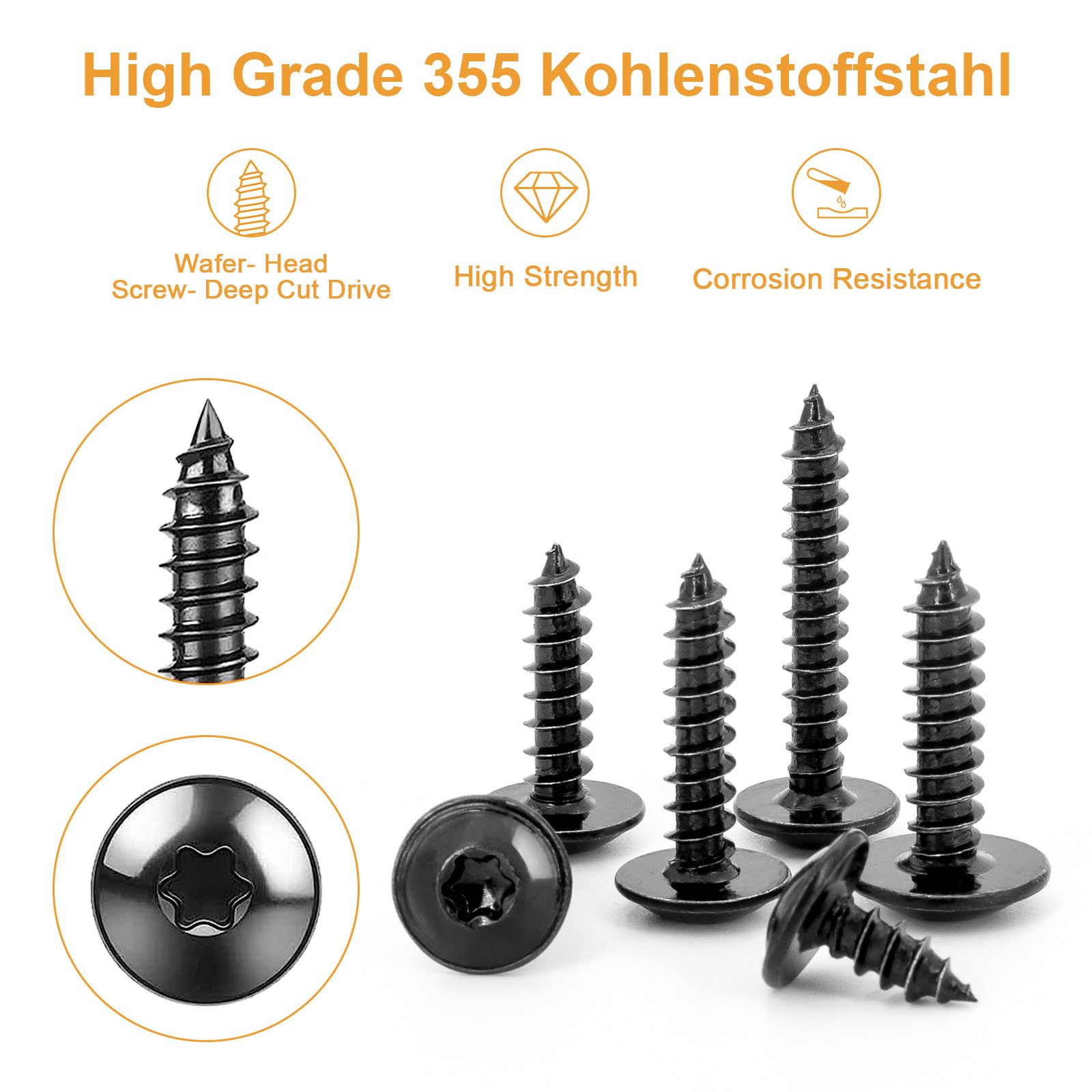 VIGRUE Pack of 355 self-tapping screws, self-tapping screws, body screws, drilling screws, flat head body screws - Image 2