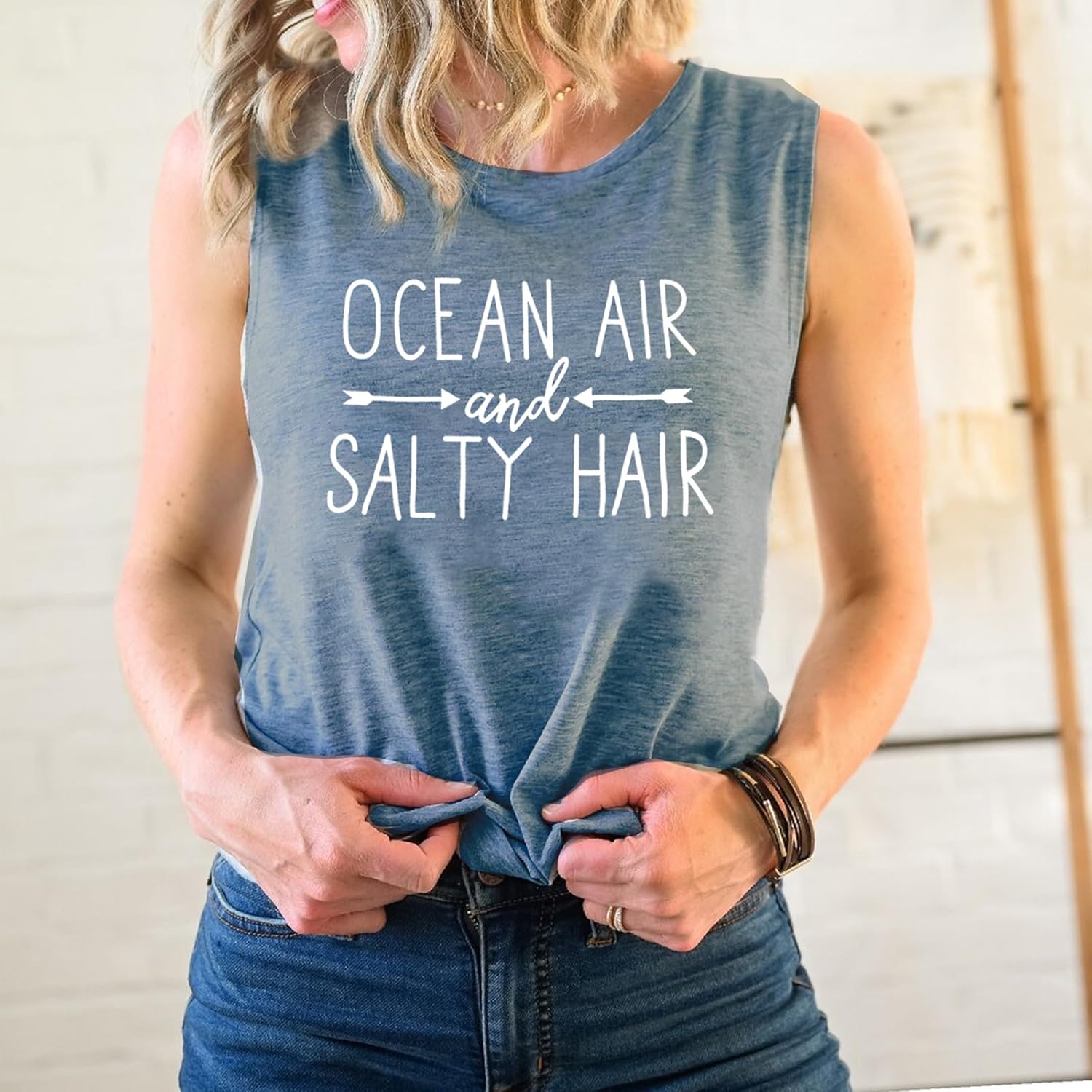 Beach Tank Tops for Women Ocean Air and Salty Hair Summer Tanks Beach Vacation Sleeveless Vest Shirts - Image 5