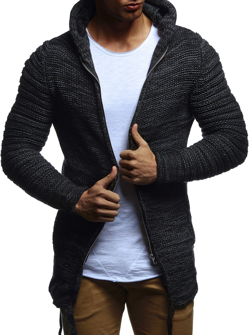 Leif Nelson Giacca Uomo in Maglia con Cappuccio Cardigan LN-20741