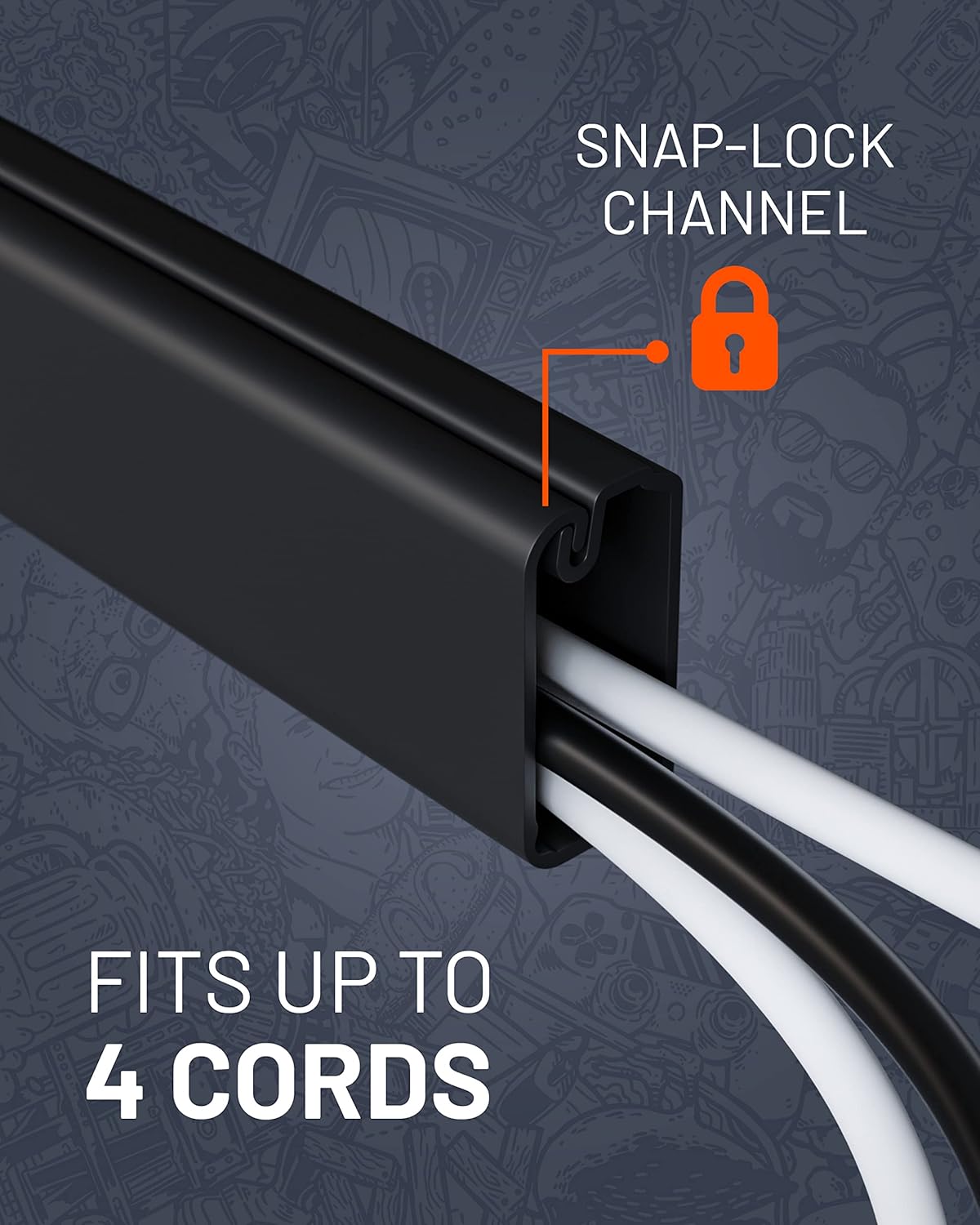 ECHOGEAR Cord Cover Raceway Kit - Peel & Stick Channel with 10' of Cable Hiders - Includes Connector Pack to Customize Your Cable Management - Black