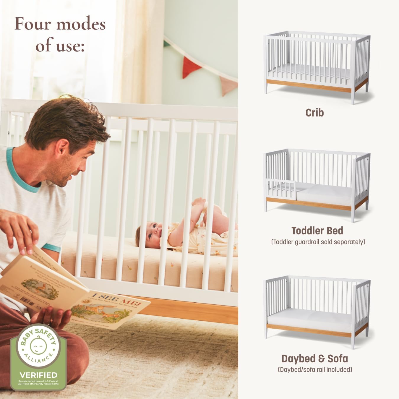 Little Seeds Clover 4-in-1 Convertible Crib, Grove Green/Natural