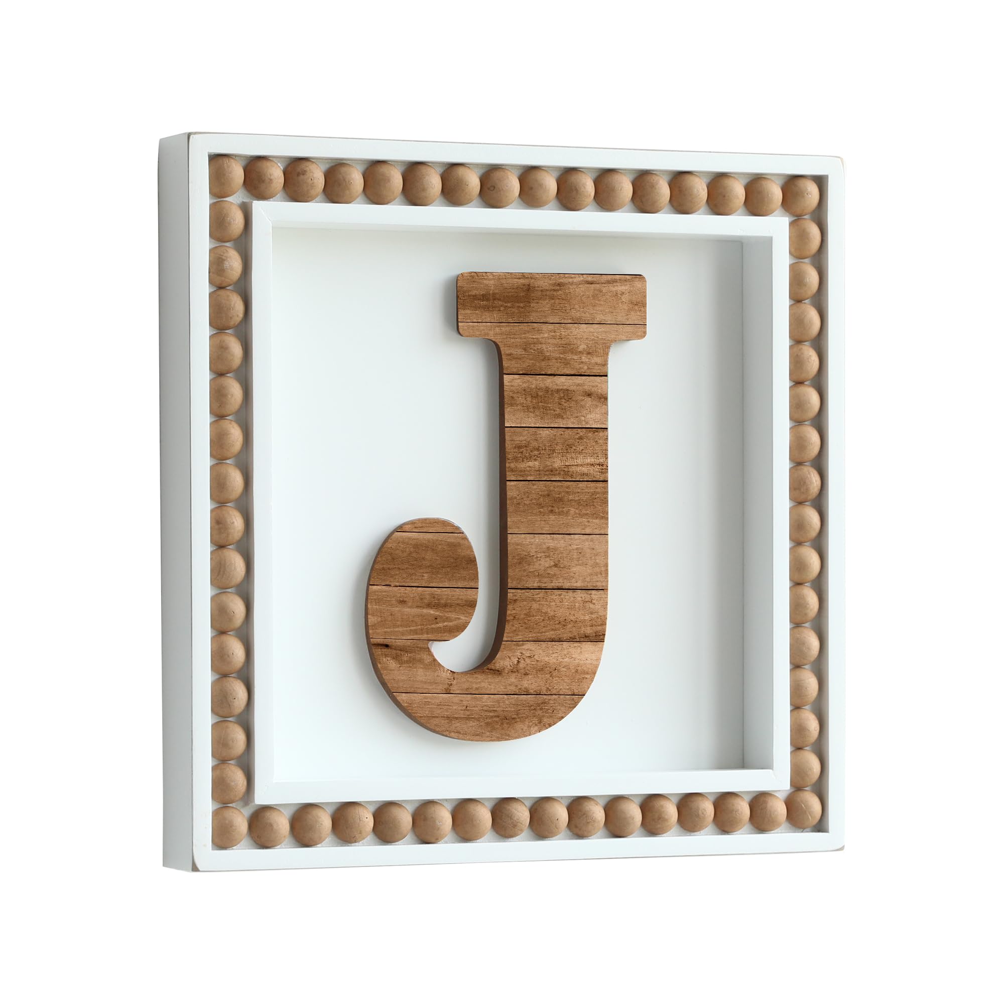 COLLECTIVE HOME - Monogram Wall Signs, Wood Letter Decor with Beads, Personalized Letters for Wall Decor, Tabletop Alphabet Signs, 10" x 10" (J)
