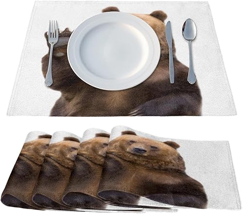 Miniatura 2 de Bear Cute Theme Placemats Set of 4 Table Mats Washable Placemat Waterproof Place Mats for Party Home Dining Table Decor 18x12 in