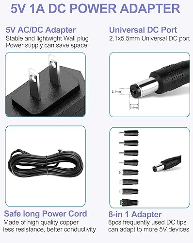 Miniatura 2 de Adaptador de fuente de alimentación de 5 V 1 A, cargador de 5 W, CACC, 100 V-240 V a CC, 5 voltios, 1 amperio, 0.5 A, cable de alimentación de