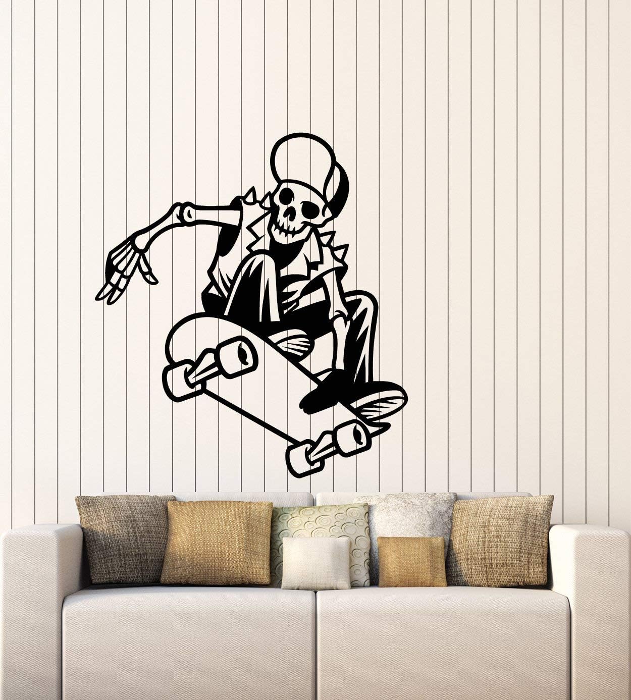 Vinyl Wall Decal Teenager Room Skate Skateboard Skull Stickers Mural Large Decor (g4810) Black