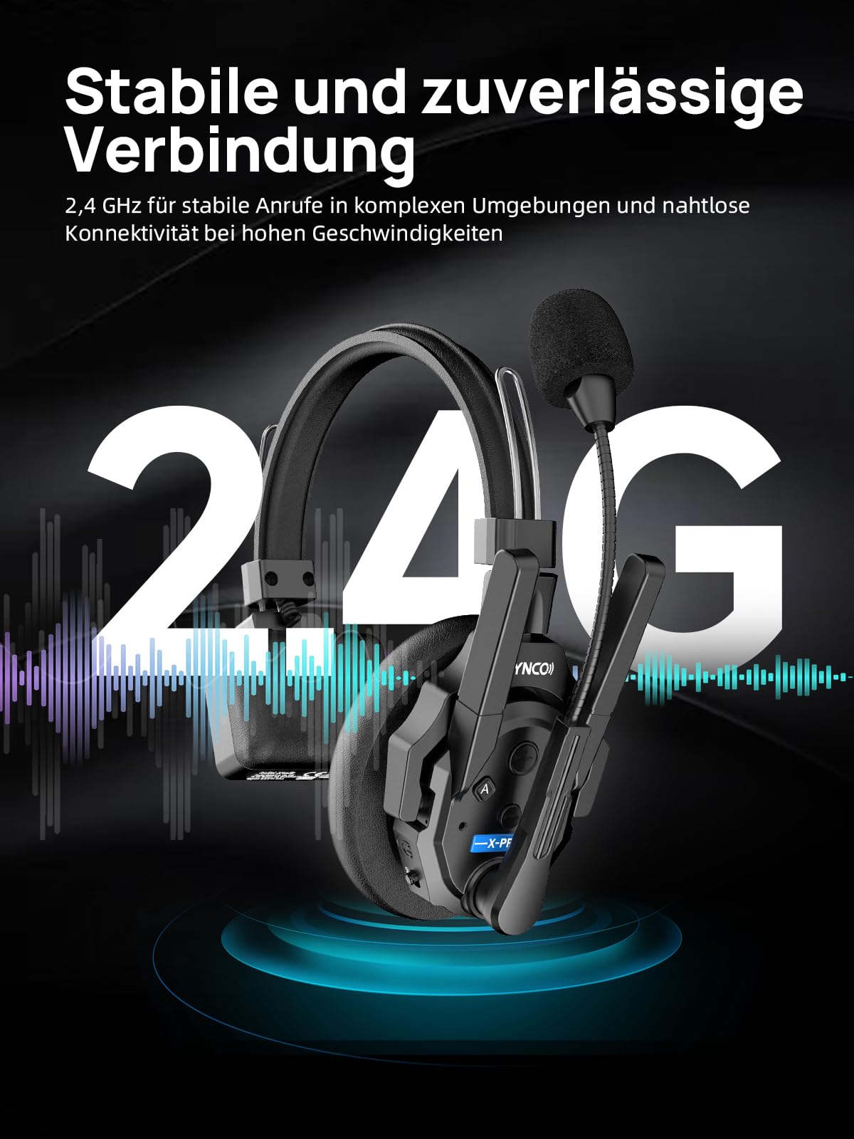 SYNCO XTALK XPRO5 Wireless Intercom Headset, 2,4GHz Vollduplex 24H Akkulaufzeit 500M Reichweite Echtzeit-Teamkommunikation, Funk Gegensprechanlage Kopfhörer