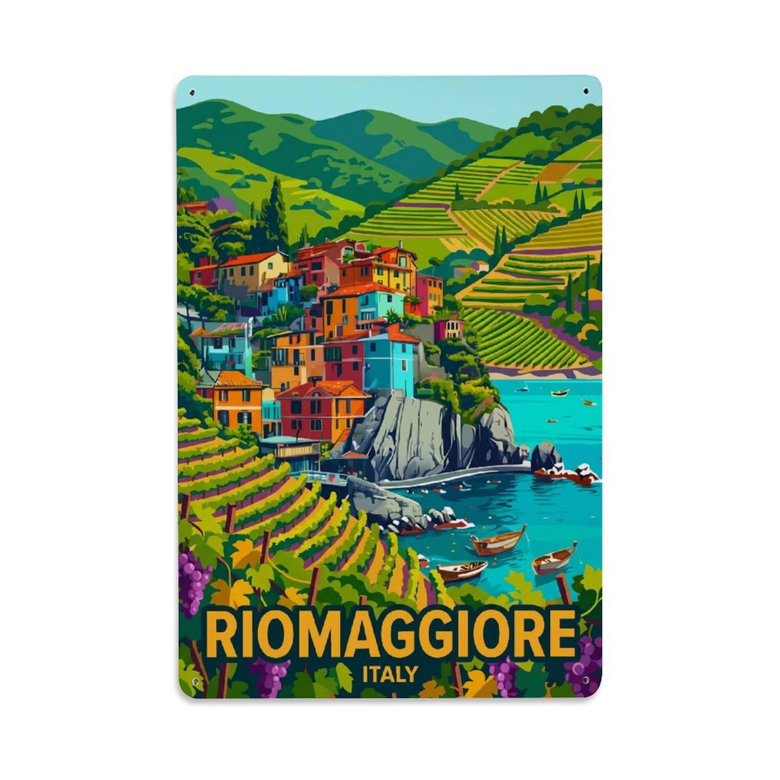 Huiyhb 8X12inch(20X30cm) Vintage Travel Riomaggiore Italy Vineyard Metal Tin Sign