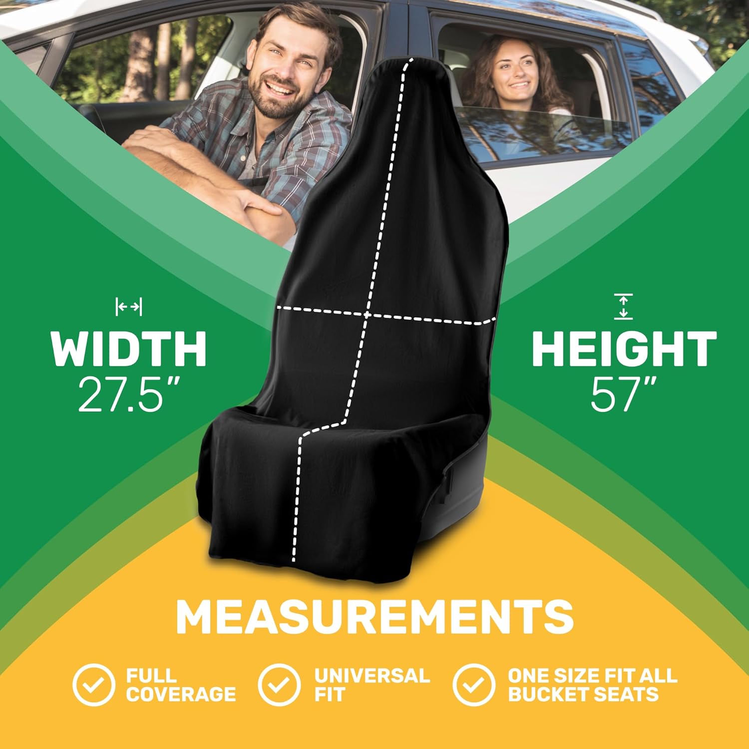 UltraSport Waterproof Towel Car Seat Cover, Universal Fit, Sweatproof & Odor-Resistant Front Seat Protector, Quick-Dry, Machine Washable for Gym, Pets, Travel, Outdoor Adventures, Black