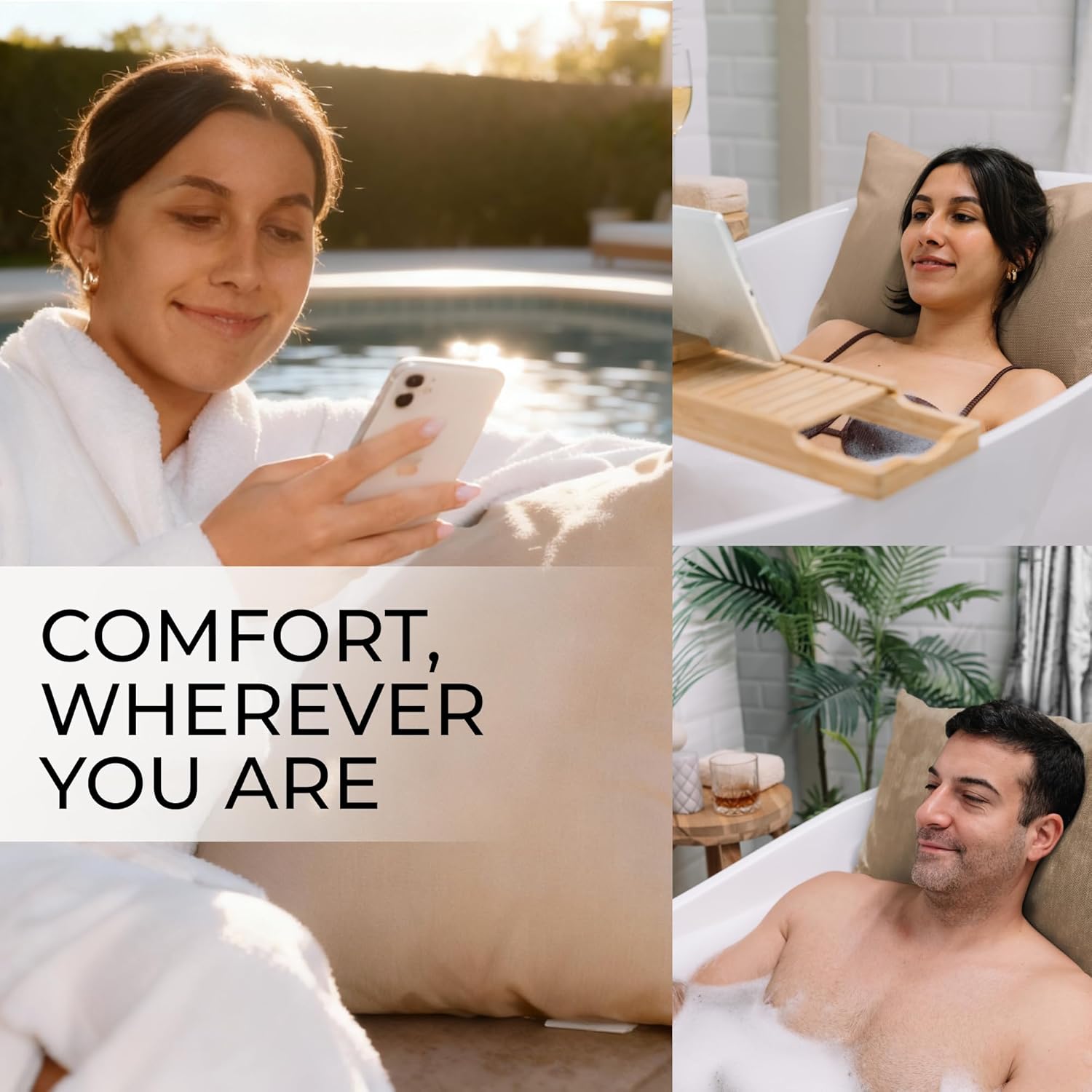 Luxury Bath Pillow for Tub - Thick and Comfortable Bathtub Pillow Support for Head and Neck and Back - Washable Quick-Drying Bath Pillows - Bath Cushion for Home Spa - Fits Any Bathtub - Sand - Image 12