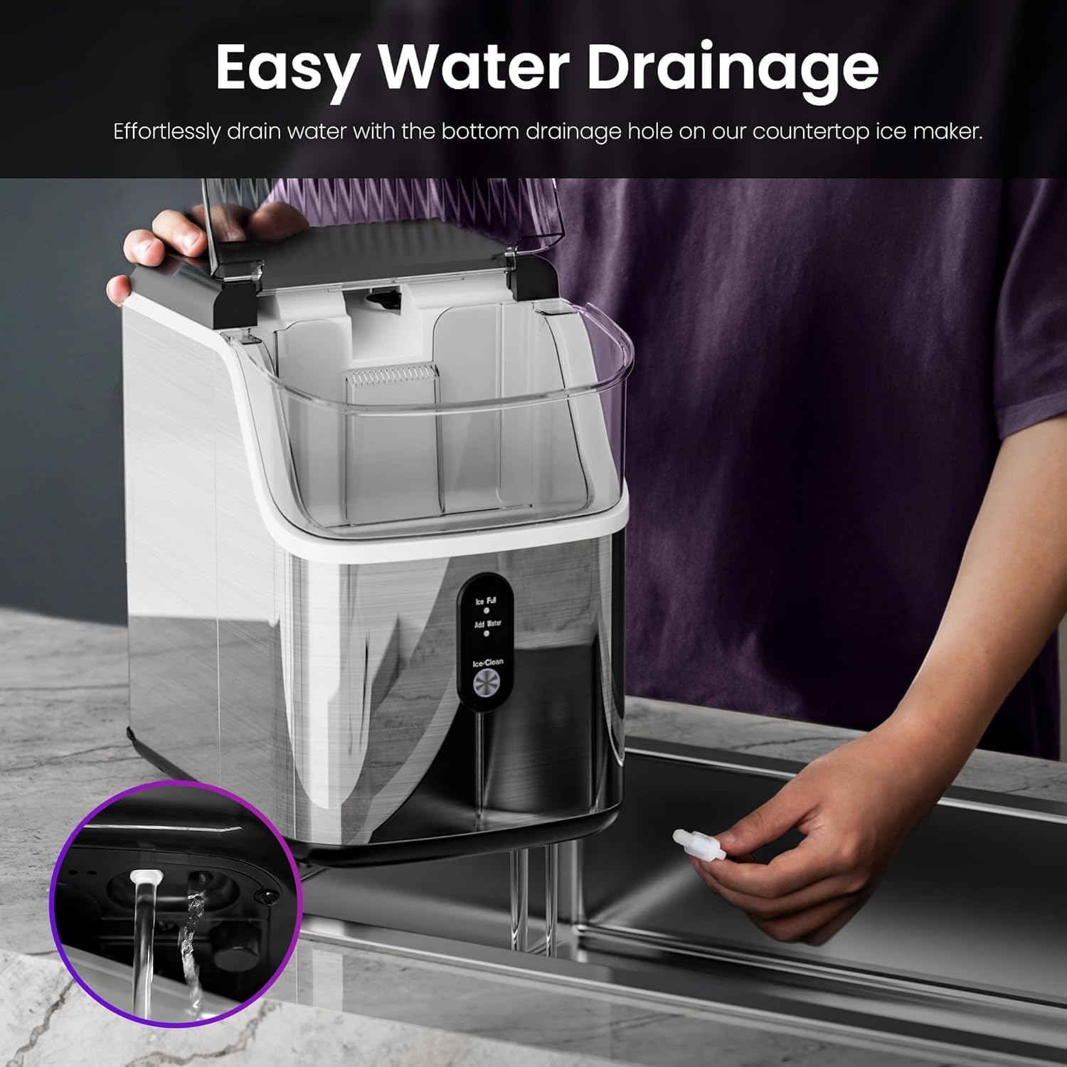 Nugget Ice Makers Countertop,Portable Ice Machine with Crushed Ice, 35lbs/Day,Self-Cleaning,One-Click Operation for Home Use(Silver)