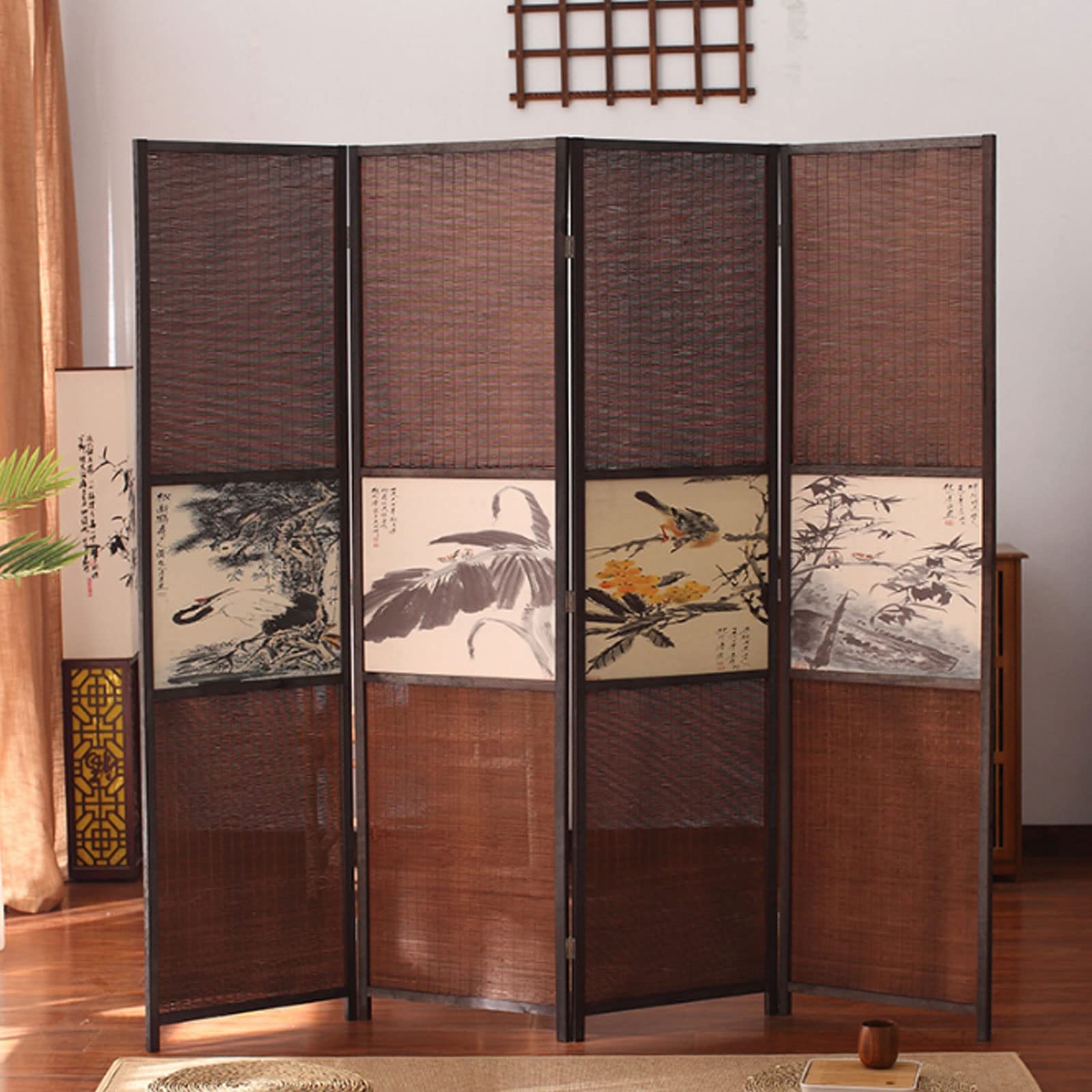 Amazon｜パーテーション 間仕切り 4連 高さ180cm 天然木 竹製