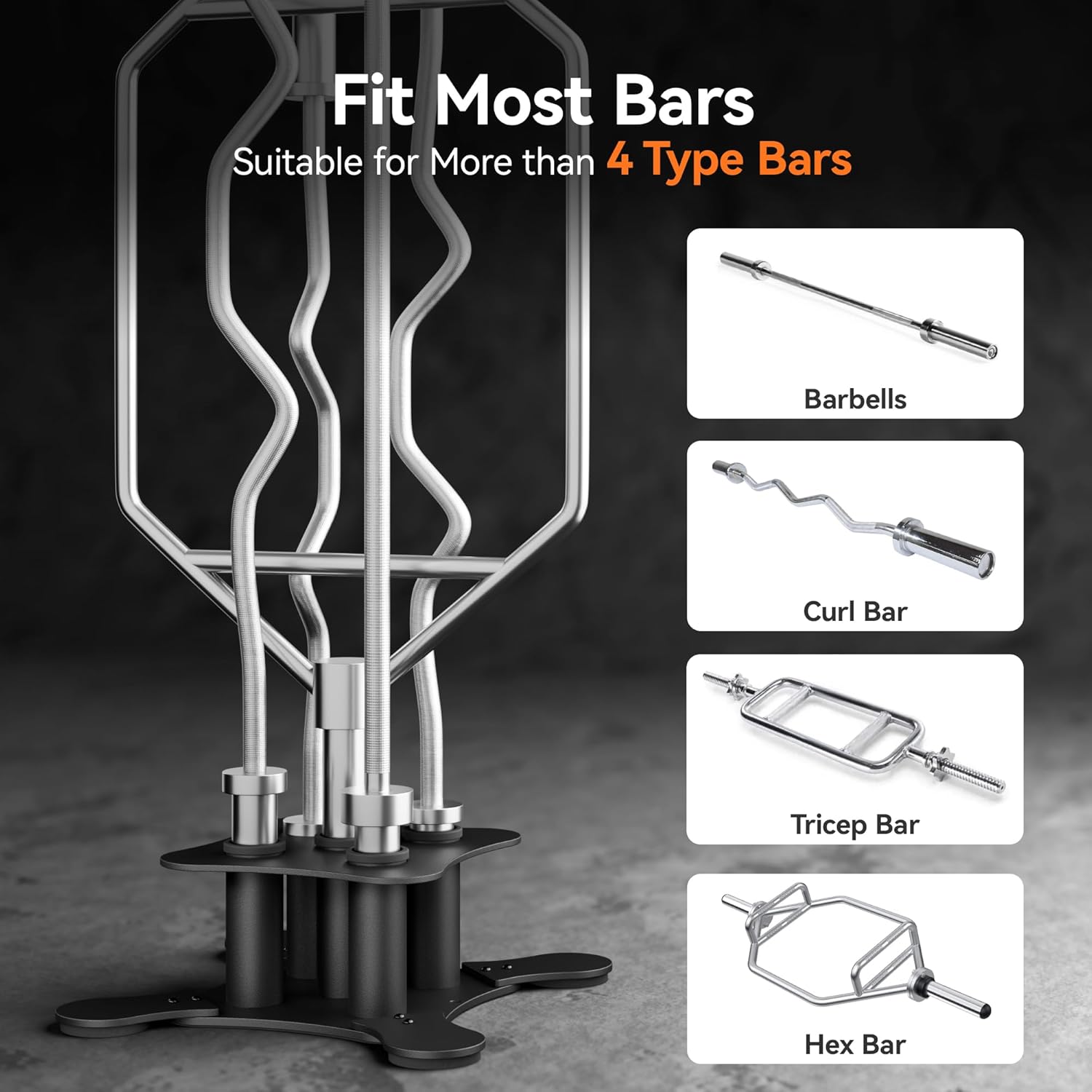 Vertical Barbell Storage Rack - 5-Bar Barbell Holder Floor Stand, 2-Inch Olympic/Curl Bar Compatible, with Protective Sleeve Inserts, Organizer for Home & Garage Gym