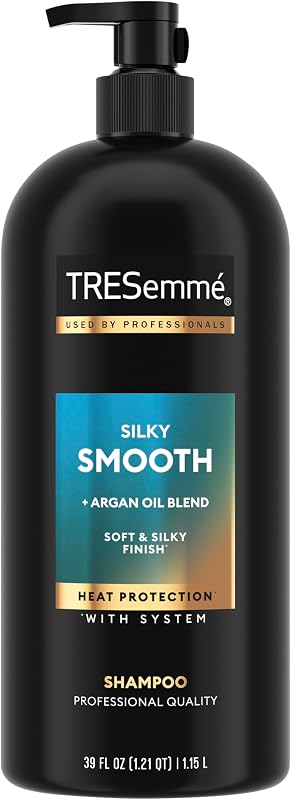 TRESemmé Silky & Smooth Anti-Frizz Shampoo with Heat Protection 39 fl oz | With Moroccan Argan Oil, For Dry Hair, Helps control Frizz, Moisturizing, Light enough for daily use, shampoo with pump