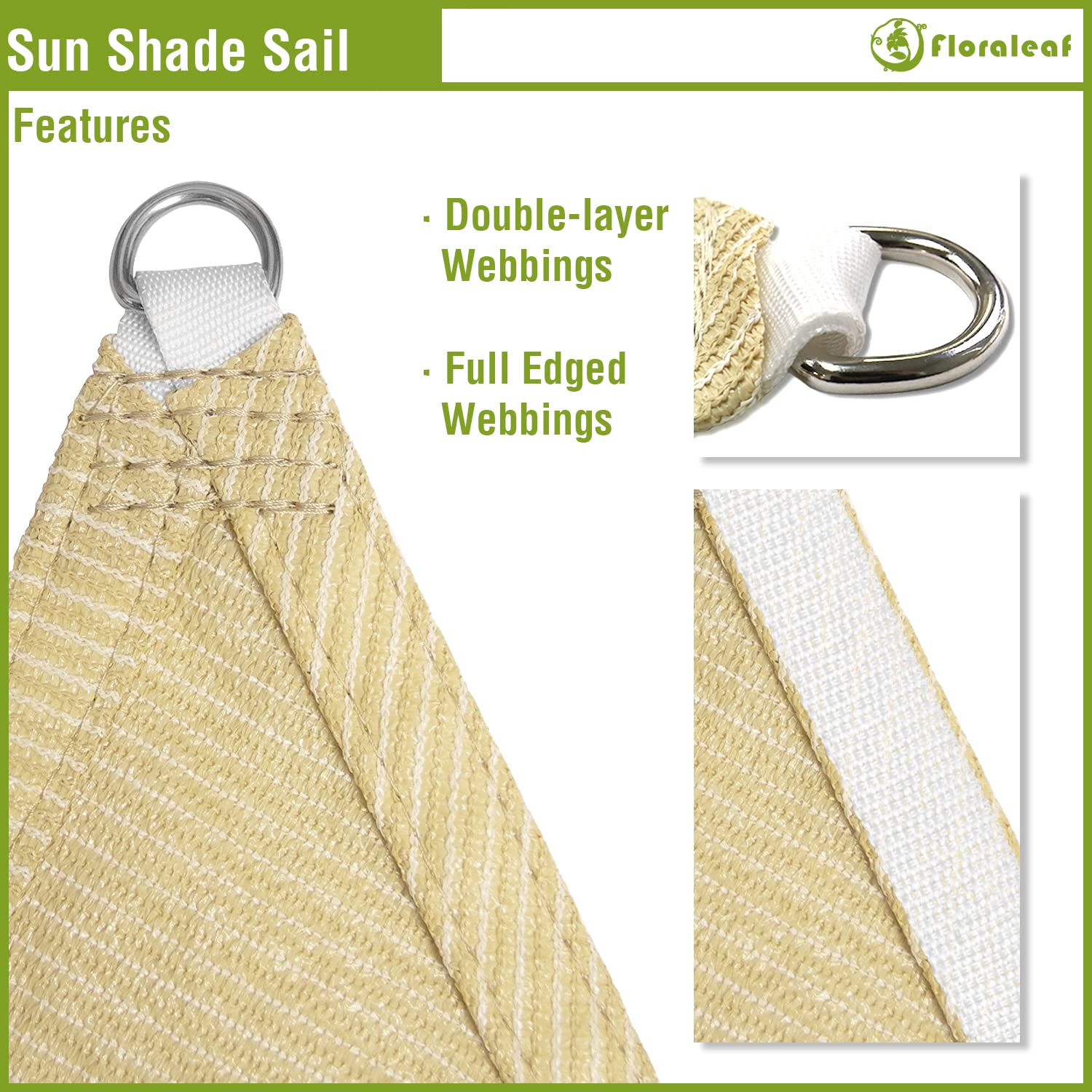 FLORALEAF Right Triangle Sun Shade Sail Beige 8'x8'x11.3' Air Permeable Shade Cloth Heavy Duty Canopy Awning for Patio Backyard Lawn Garden Outdoor