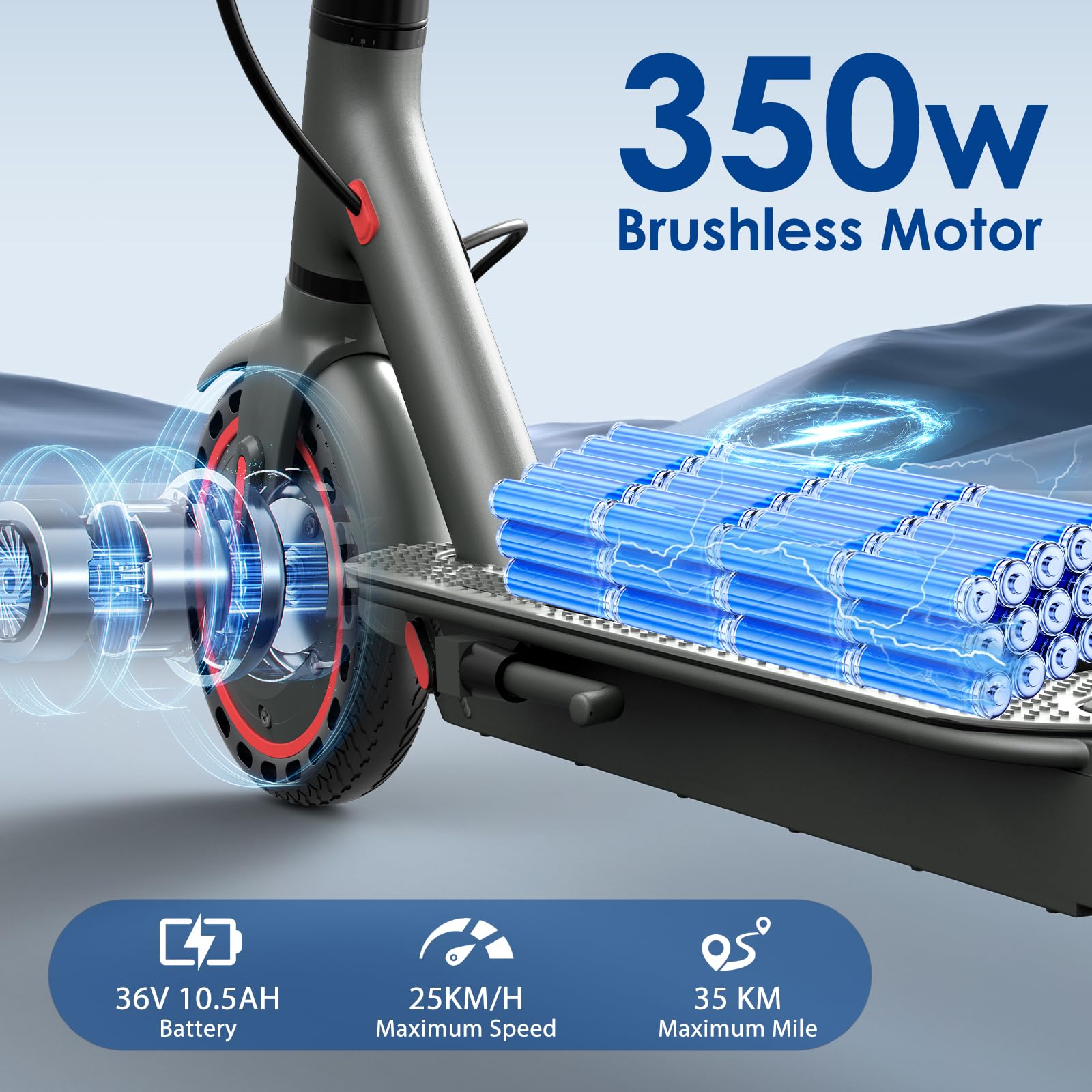 Monopattino Elettrico per Adulti, Pneumatici 8.5", Motore Potente 350W, Autonomia fino a 35 km, Velocità Massima 25 km/h, Doppio Sistema di Illuminazione e Freni a Tamburo, Controllo via App Smart