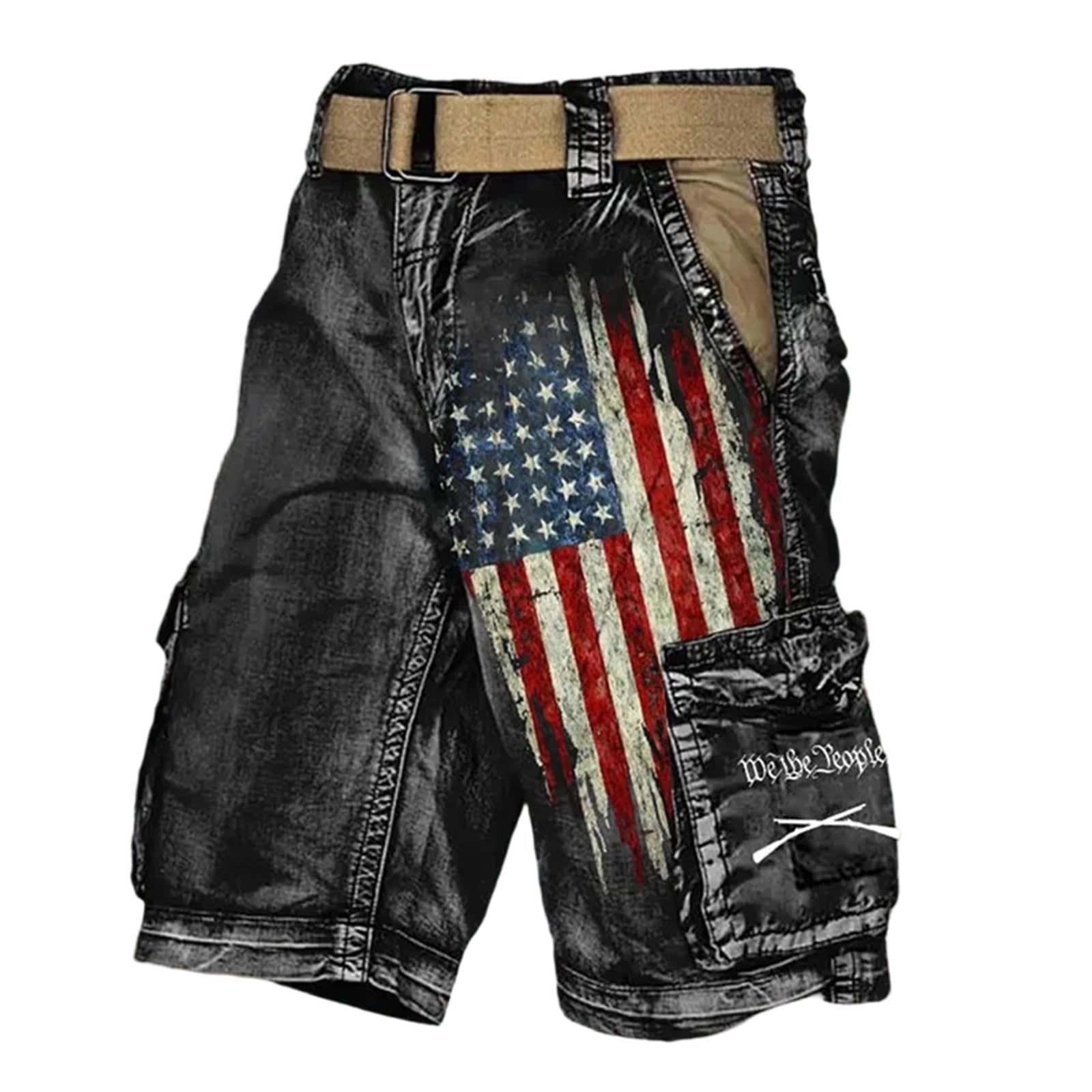 Short cargo homme multi-poches décontracté motif patriotique été - 5