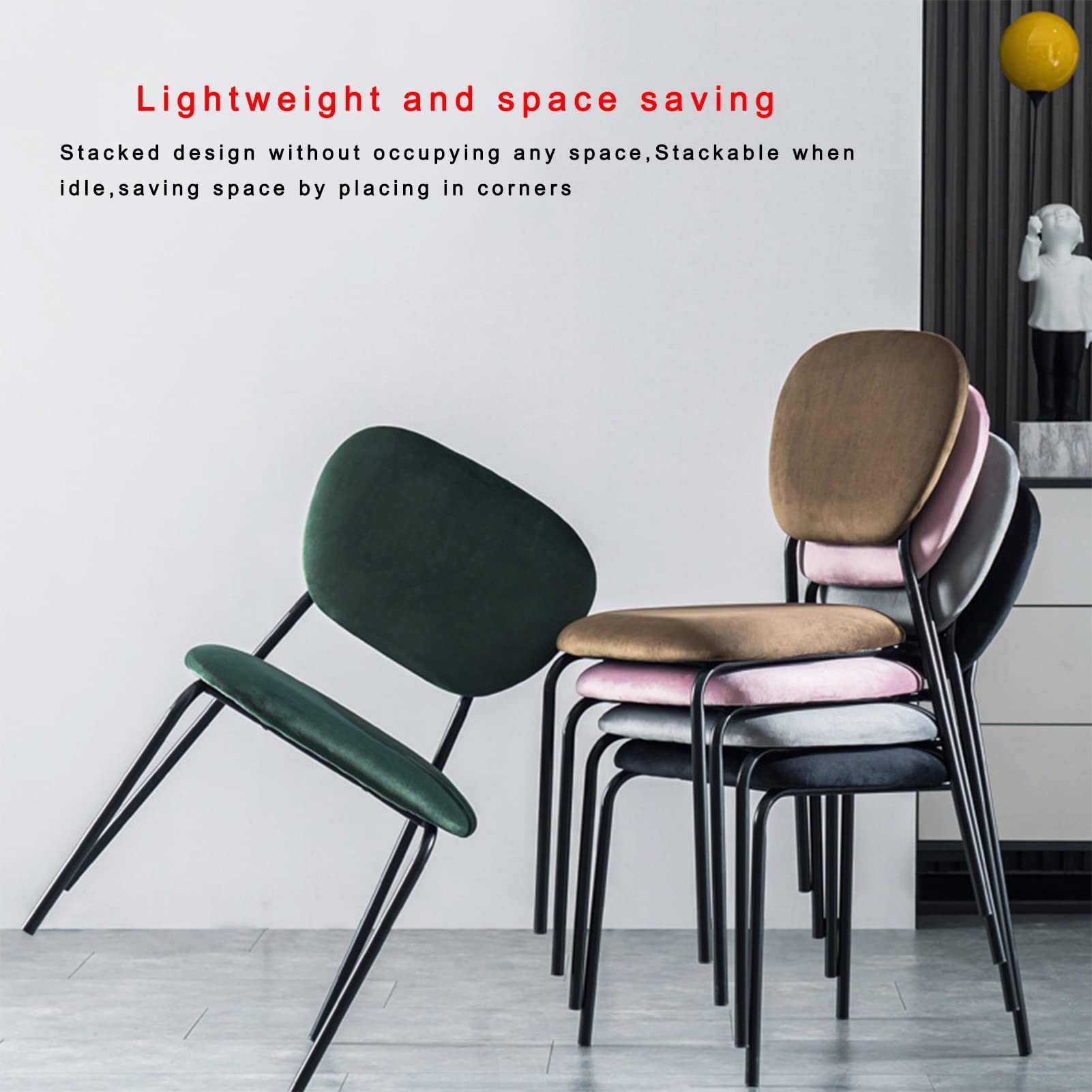 SJIALEN Dining Chairs Set of 4, Stackable Household Backrest Chair Velvet Makeup Chair Living Room Bedroom Upholstered Chairs Kitchen Chair (Color : Light Gray, Size : 45x48.5x85cm)