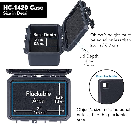 Miniatura 8 de Lykus HC-2120 Mini caja rígida seca con inserto de espuma, tamaño interior 8.3 x 5.9 x 2.7 pulgadas, IP66 a prueba de salpicaduras, adecuada para