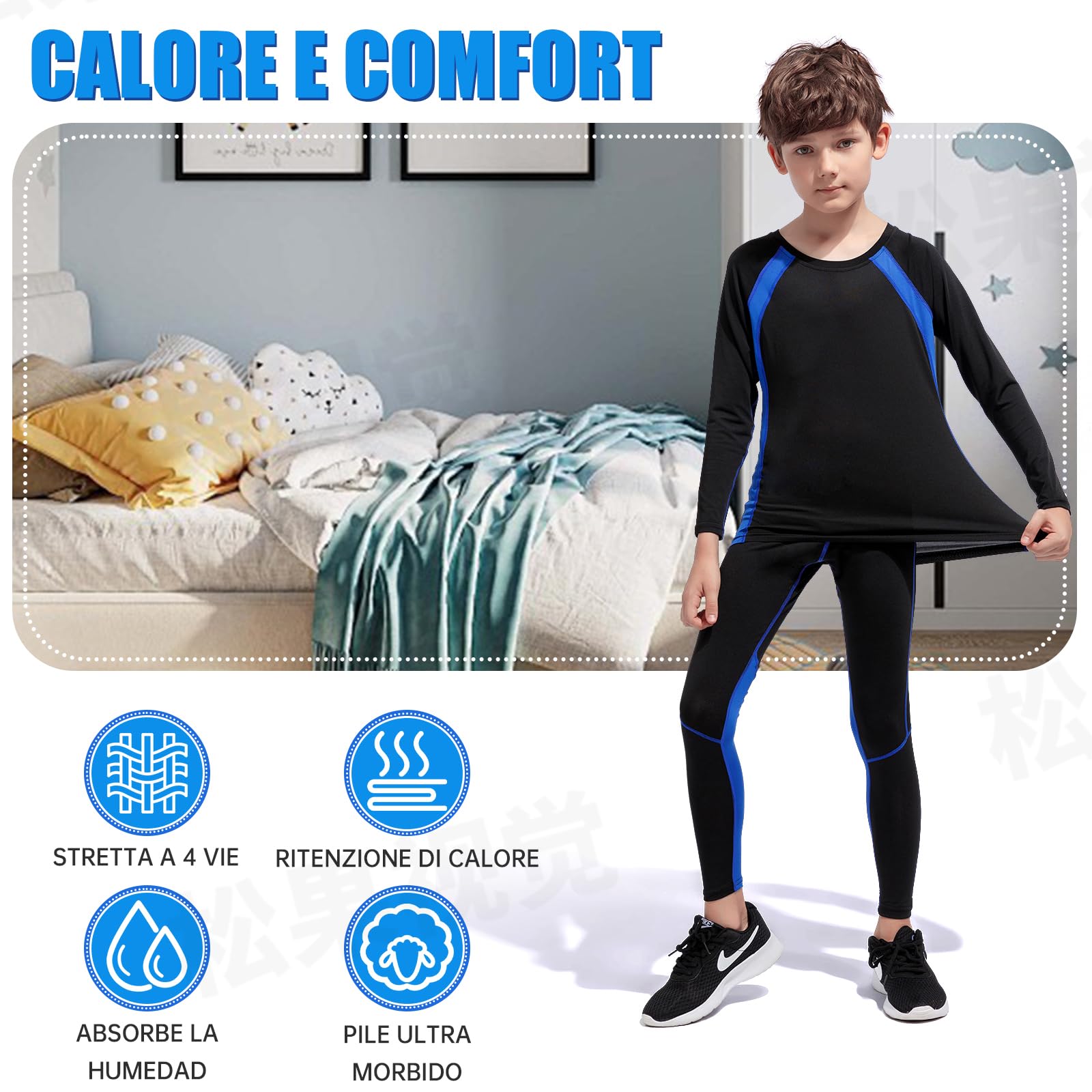 Fengzio Bambini Intimo Termico Set Ragazzo Ragazza Biancheria Intima Termica Sci Set Termico Funzione Base Layer Riscaldante Traspirante Riscaldante e ad Asciugatura Rapida Intimo Funzionale Set