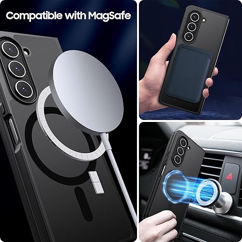 Miniatura 2 de Funda magnética para Samsung Galaxy Z Fold 5 [compatible con MagSafe], delgada, translúcida mate, parte trasera dura y parachoques negro suave,