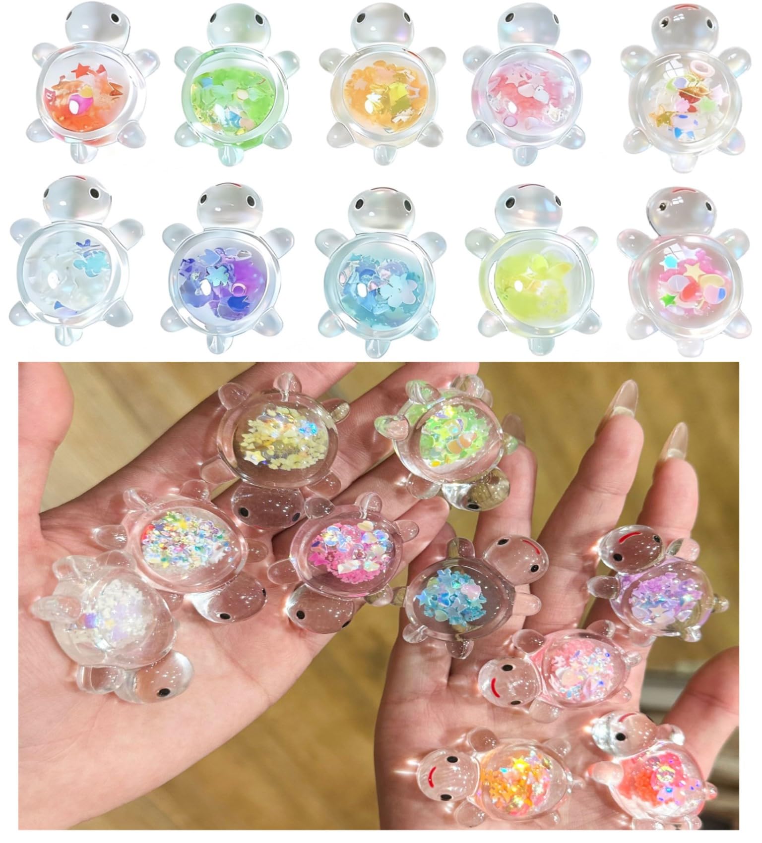10pcs Mini Turtles,Luminous Resin Animals with Sparkle Flakes Glow in The Dark Turtle Tiny Transparent Sea Turtles Marine Animals Figurines for Birthday Party Home Garden DIY Aquarium Dollhouse Decor